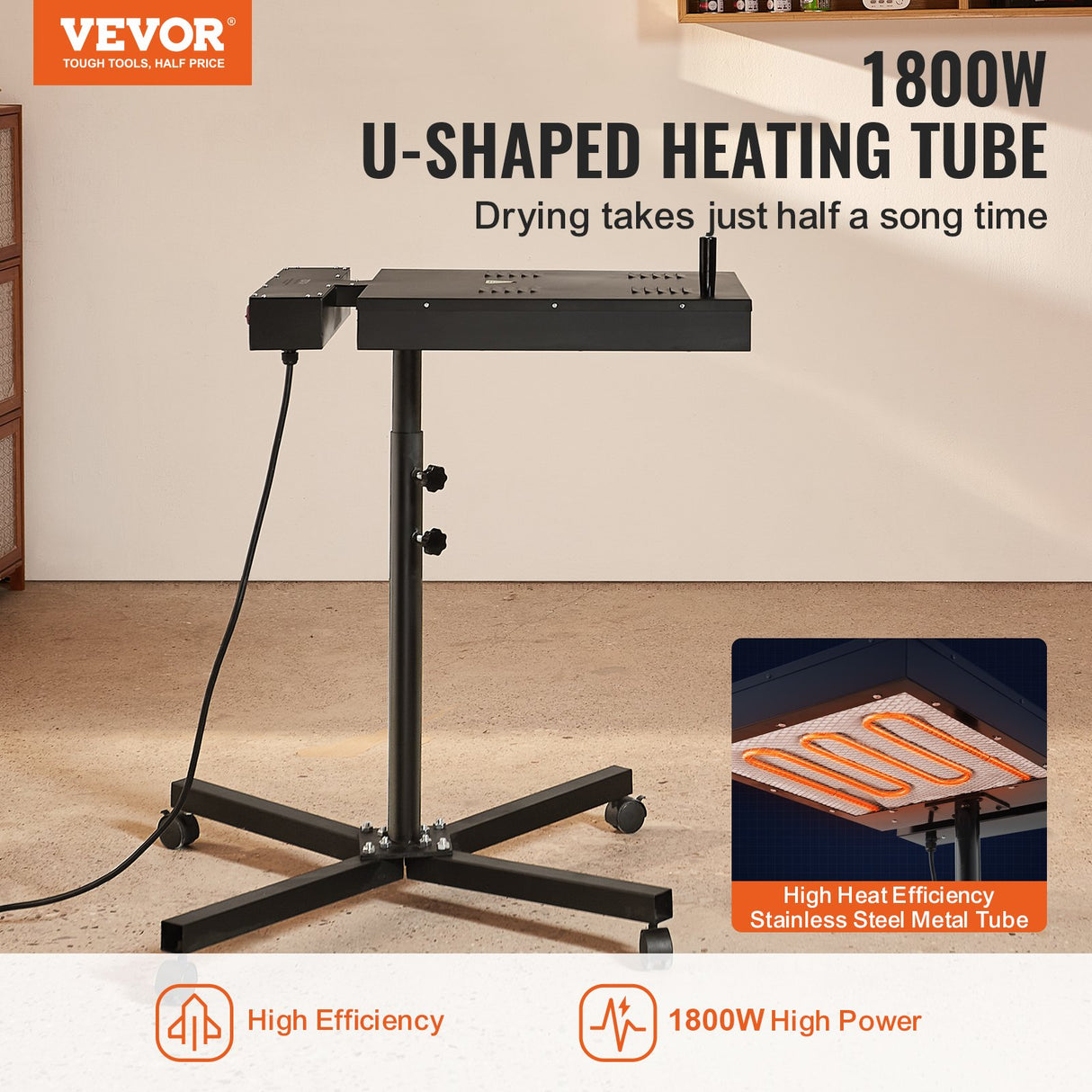 VEVOR Flash Dryer, 16 x 16 inch Flash Dryer for Screen Printing, 0-750??Temperature Control, High Power Silk Screen Printing Dryer with Height Adjustable Stand, 360? Rotation, T-Shirt Curing Machine
