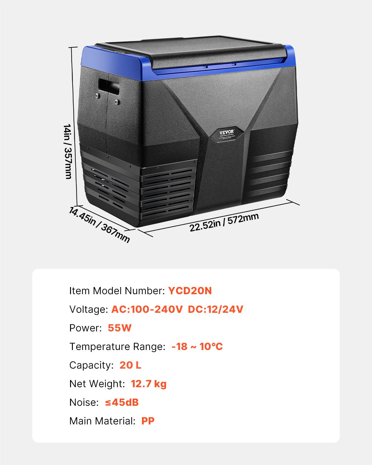 VEVOR Portable Car Refrigerator Freezer Compressor 20L Single Zone for Car Home