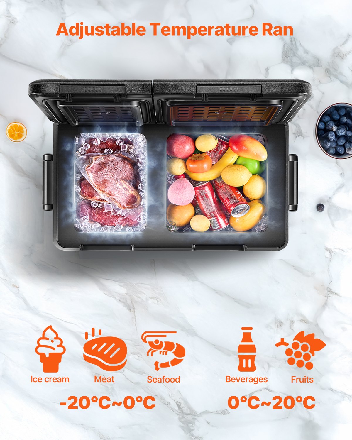 VEVOR Portable Car Refrigerator Freezer Compressor 35L Dual Zone for Car Home