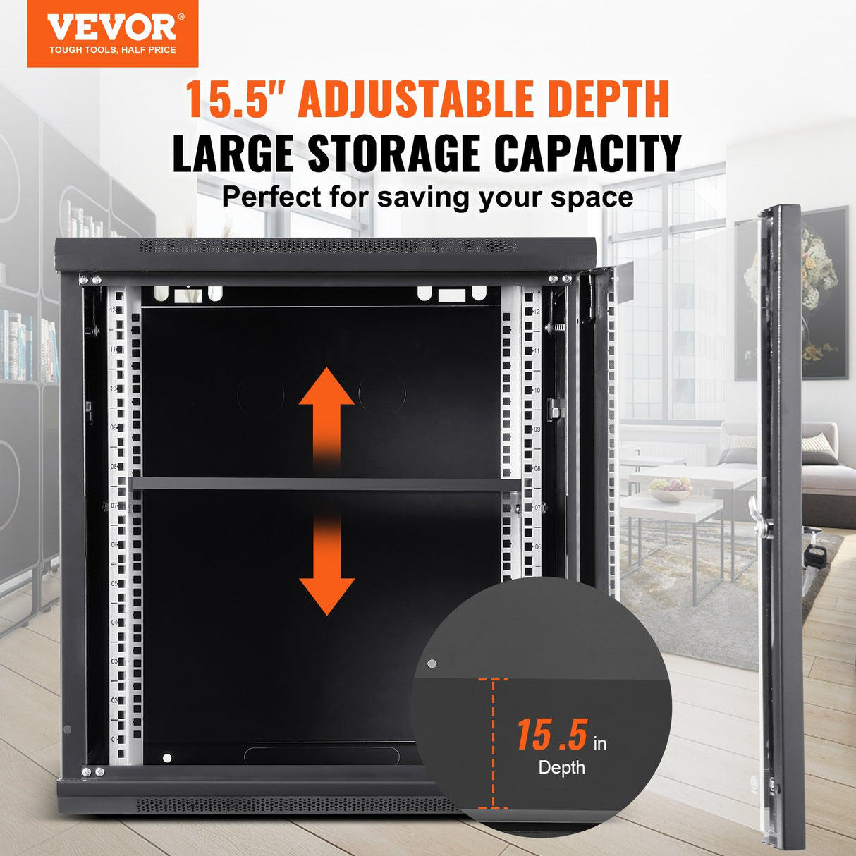 VEVOR Wall Mount Network Server Cabinet, 393.7 mm Deep, Server Rack Cabinet Enclosure, 90.72 kg Max. Ground-mounted Load Capacity, with Locking Glass