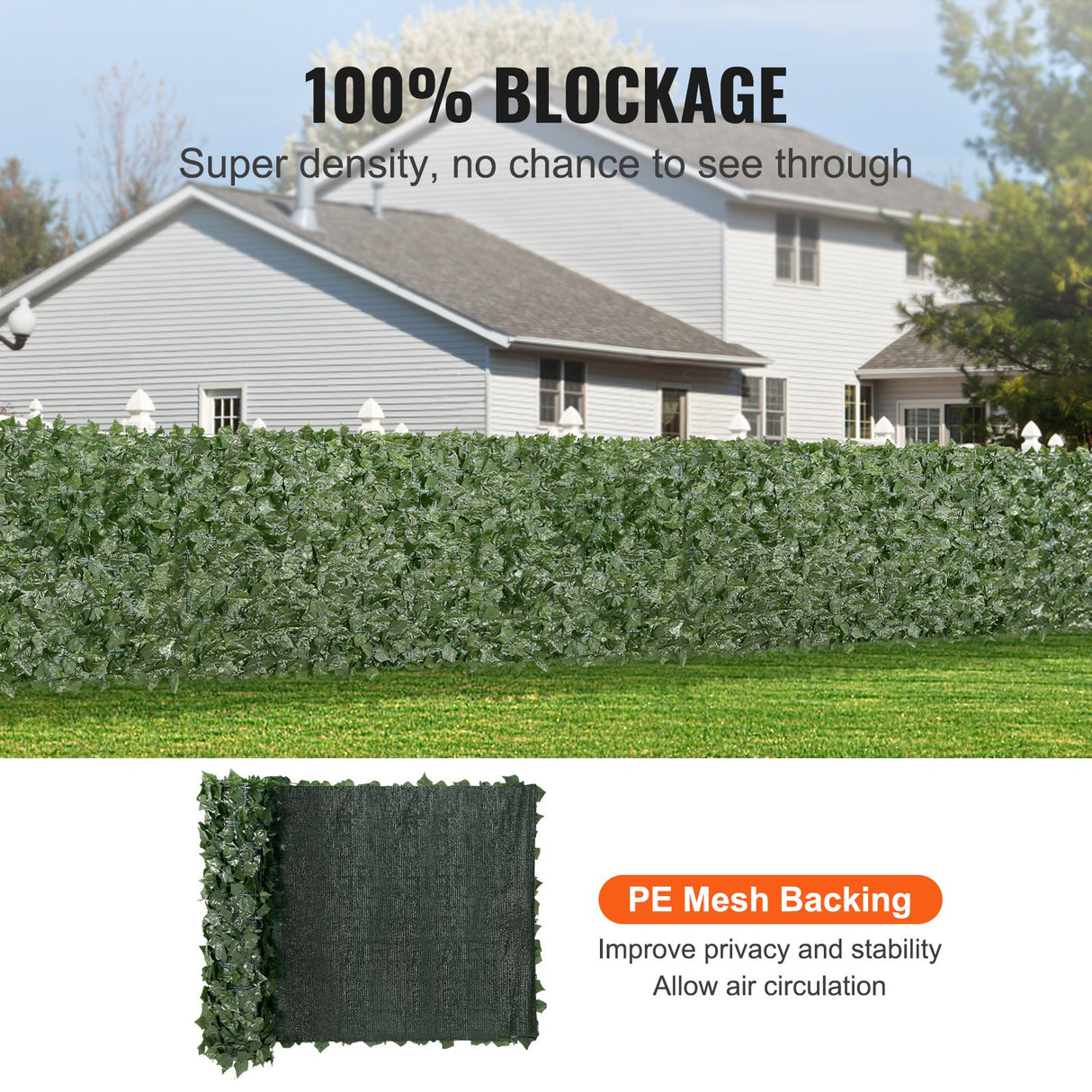 VEVOR Ivy Privacy Fence, 990 x 2490 mm Artificial Green Wall Screen, Greenery Ivy Fence with Mesh Cloth Backing and Strengthened Joint, Faux Hedges Vine Leaf Decoration for Outdoor Garden, Yard