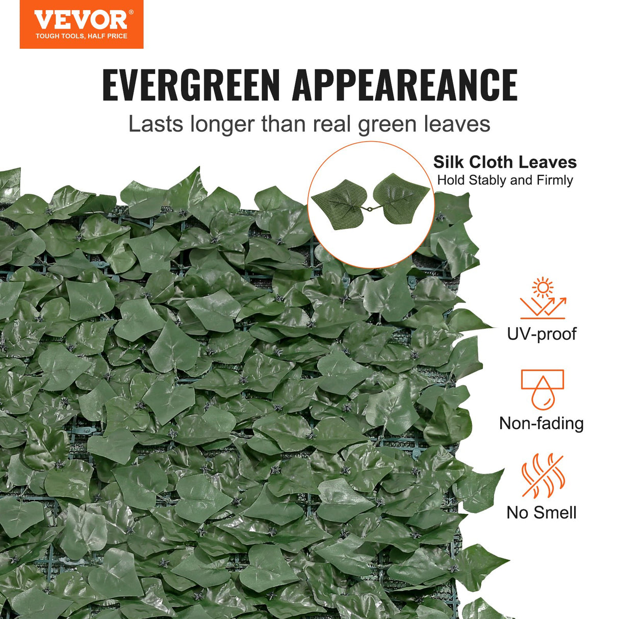 VEVOR Ivy Privacy Fence, 59 x 98 in Artificial Green Wall Screen, Greenery Ivy Fence with Mesh Cloth Backing and Strengthened Joint, Faux Hedges Vine Leaf Decoration for Outdoor Garden, Yard, Balcony