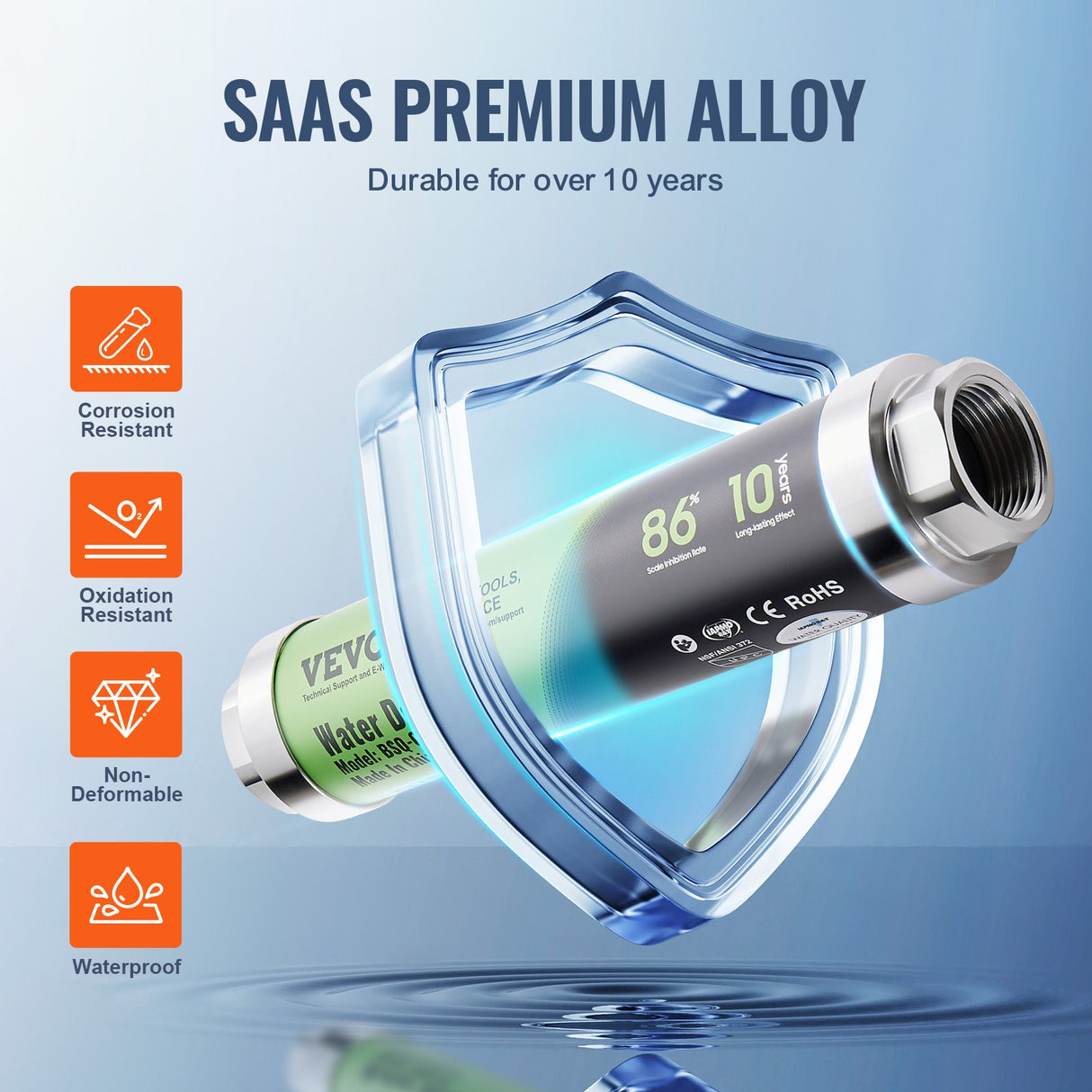 VEVOR Whole House Salt Free Descaler Physical Scale Descaler System SAAS Alloy