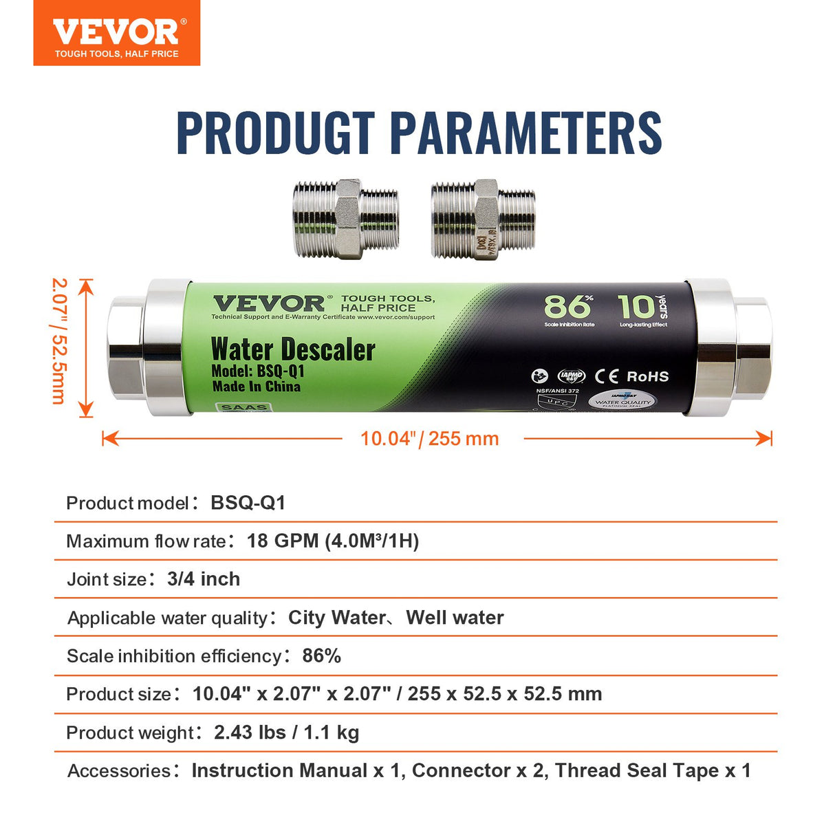 VEVOR Whole House Salt Free Descaler Physical Scale Descaler System SAAS Alloy