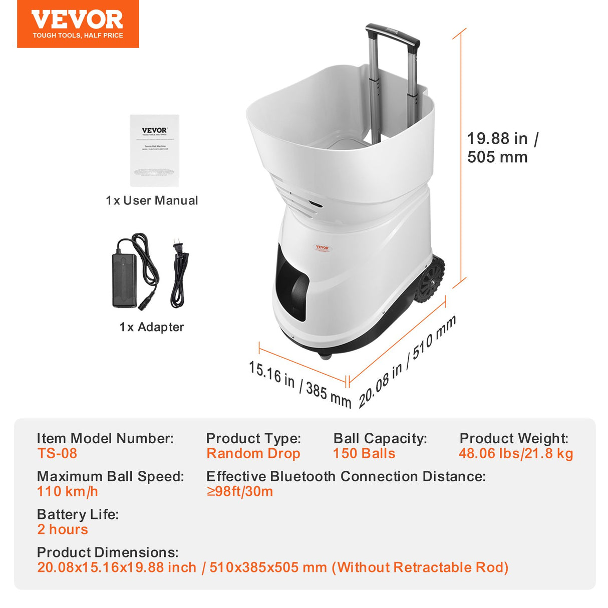 VEVOR Tennis Ball Machine Automatic Portable Ball Launcher Training Practice