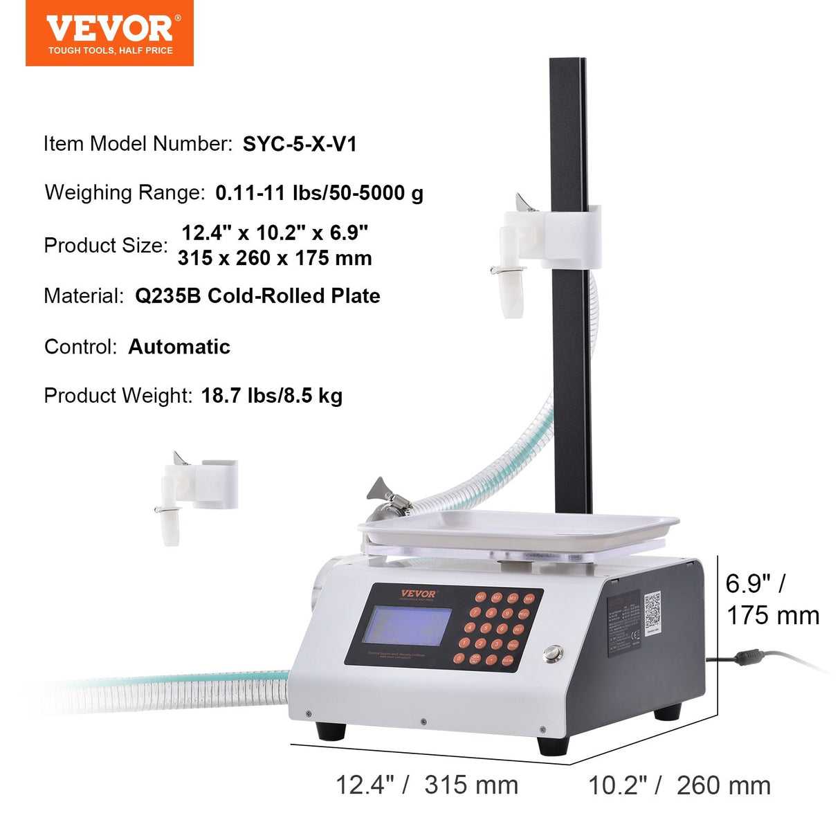 VEVOR Liquid Filling Machine, 50-5000 g Weighing Capacity, Automatic Bottle Filler Machine Bottling Machine Gear Pump Digital Control for Honey, Oil, Wine, Detergent, Viscous Liquids (Single Nozzle)