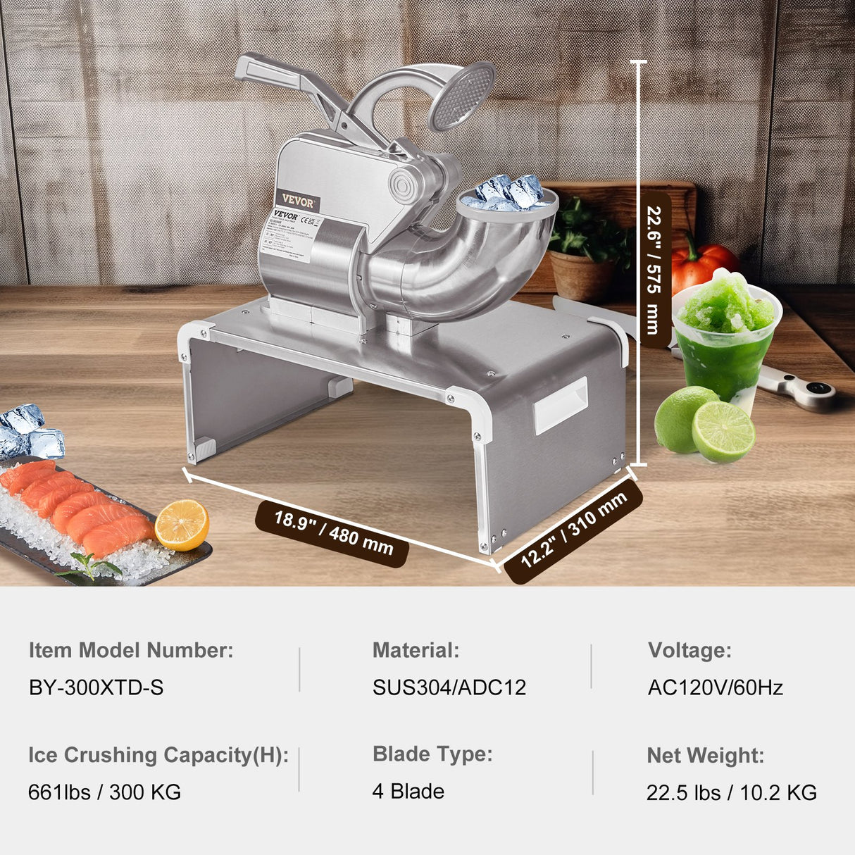 VEVOR Commercial Ice Shaver Crusher, 661lbs Per Hour Electric Snow Cone Maker, 350W Shaved Ice Machine with Dual Blades for Parties Events Snack Bar,
