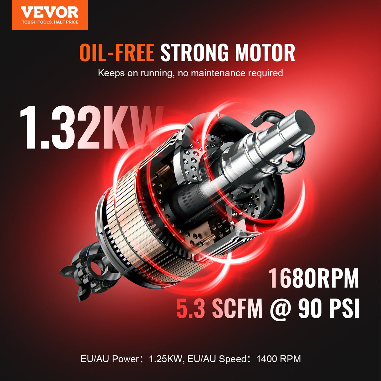 VEVOR Air Compressor Compact Portable Oil Free Compressor 40L 90 PSI