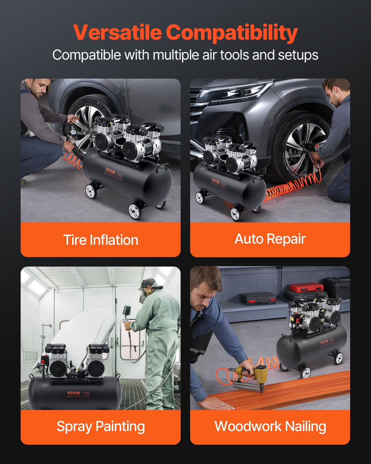 VEVOR Air Compressor Compact Portable Oil Free Compressor 75L 90 PSI