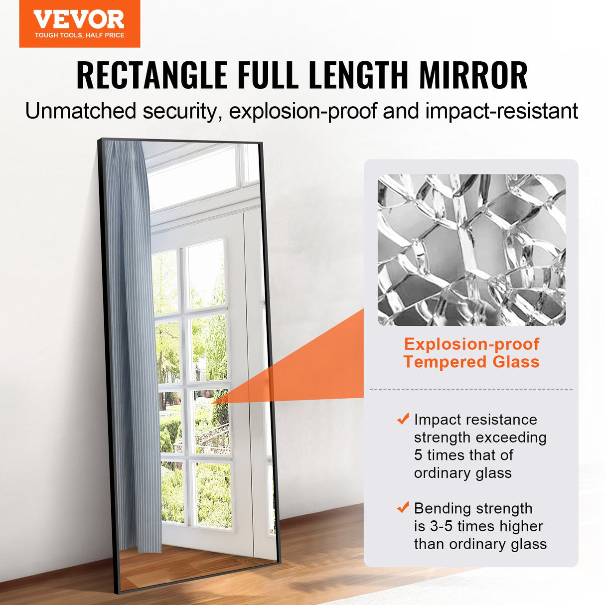 VEVOR Full Length Mirror, 1800x785 mm, Extra Large Standing Hanging or Leaning Rectangle Floor Mirror with Tempered Glass Aluminum Alloy Frame, Full