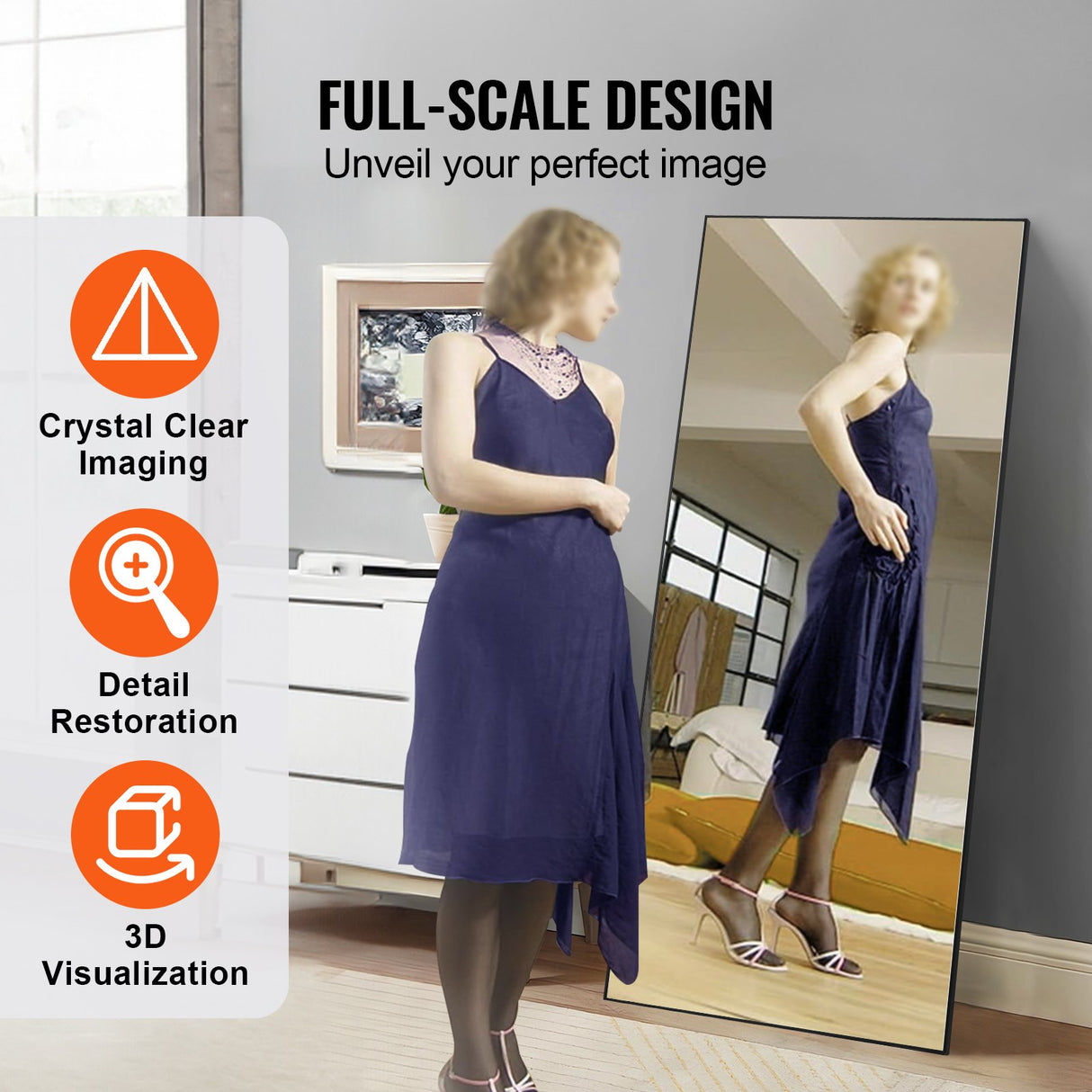 VEVOR Full Length Mirror, 1800x785 mm, Extra Large Standing Hanging or Leaning Rectangle Floor Mirror with Tempered Glass Aluminum Alloy Frame, Full