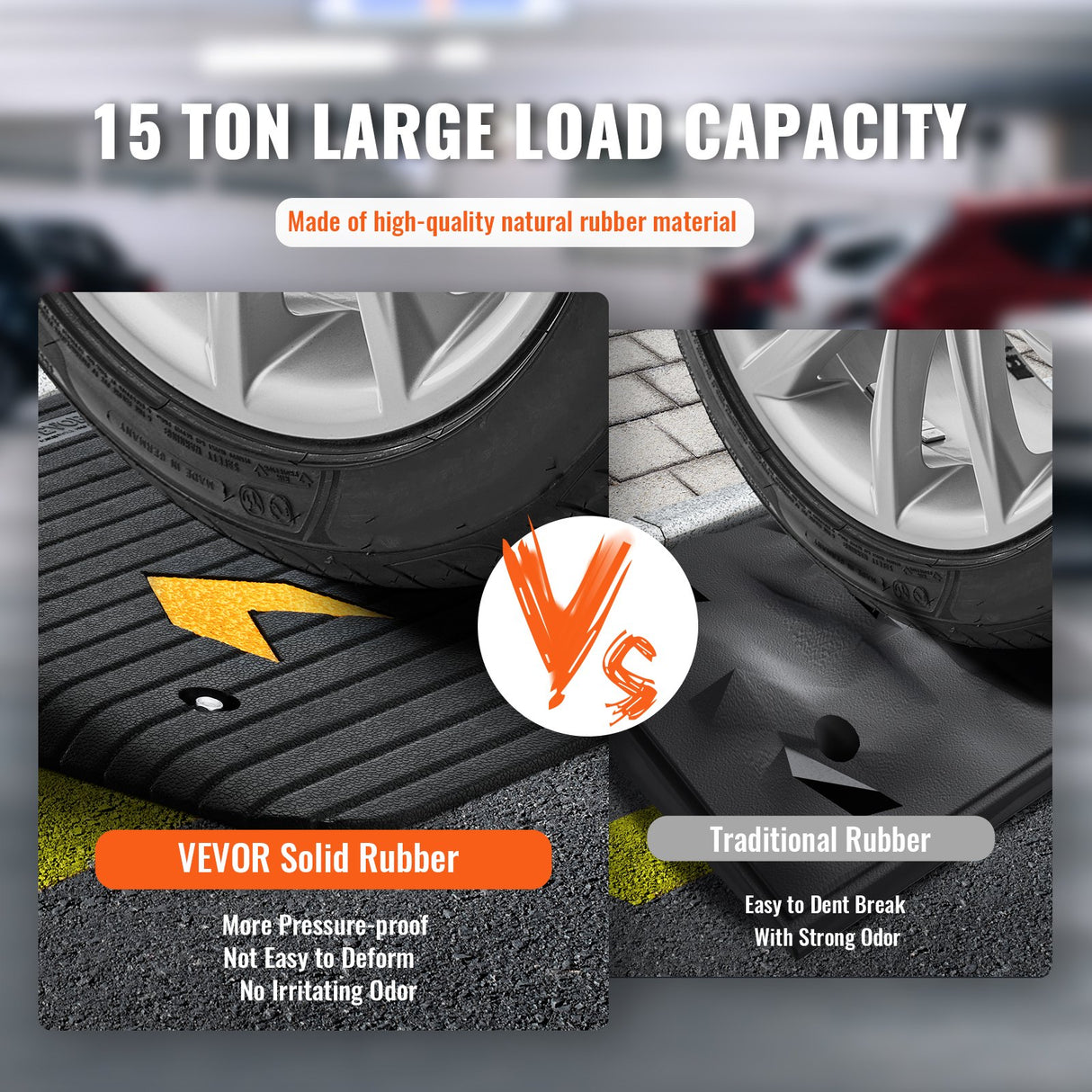 VEVOR Upgraded Rubber Threshold Ramp, 8.9 cm Rise Door Ramp with 1 Channel, Natural Rubber Car Ramp with Non-Slip Textured Surface, 15 tons Load Capacity Curb Ramp for Wheelchair and Scooter