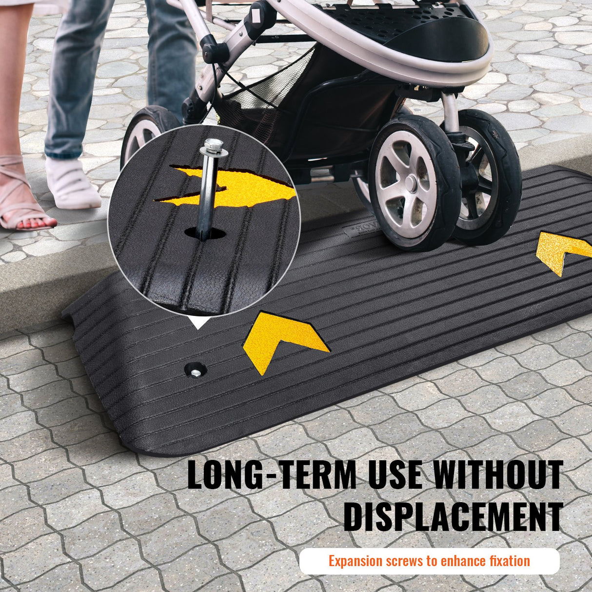 Upgraded Rubber Threshold Ramp, 3.8 cm Rise Wheelchair Ramp Doorway, Natural Curb Ramp Rated 15 tons Load Capacity, Non-Slip Textured Surface Rubber Curb Ramp for Wheelchair and Scooter