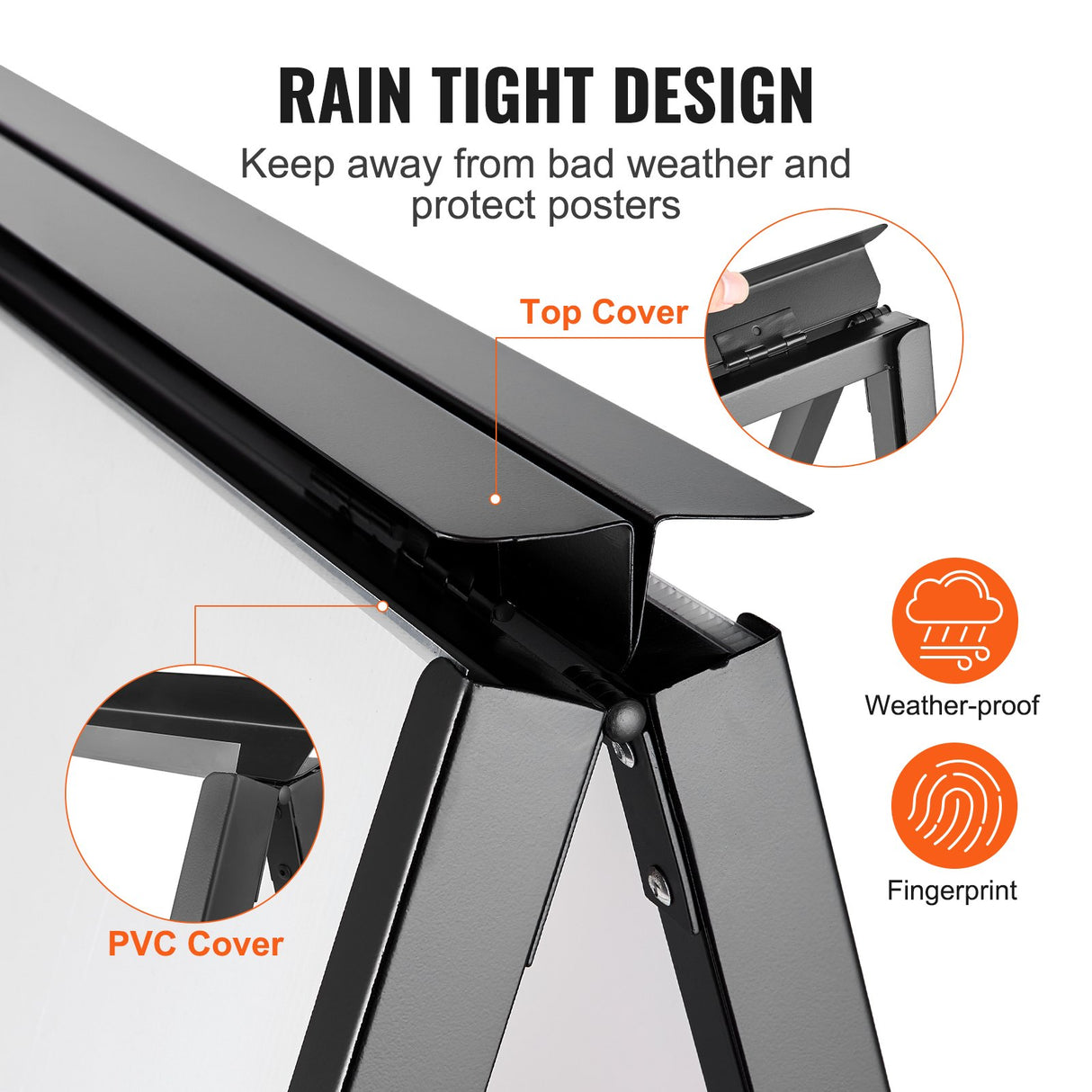VEVOR A Frame Sidewalk Sign, 61x91cm Heavy Duty Slide-in Signboard Holder, Double-Sided Folding Sandwich Board Signs, Steel Pavement Sign Poster for