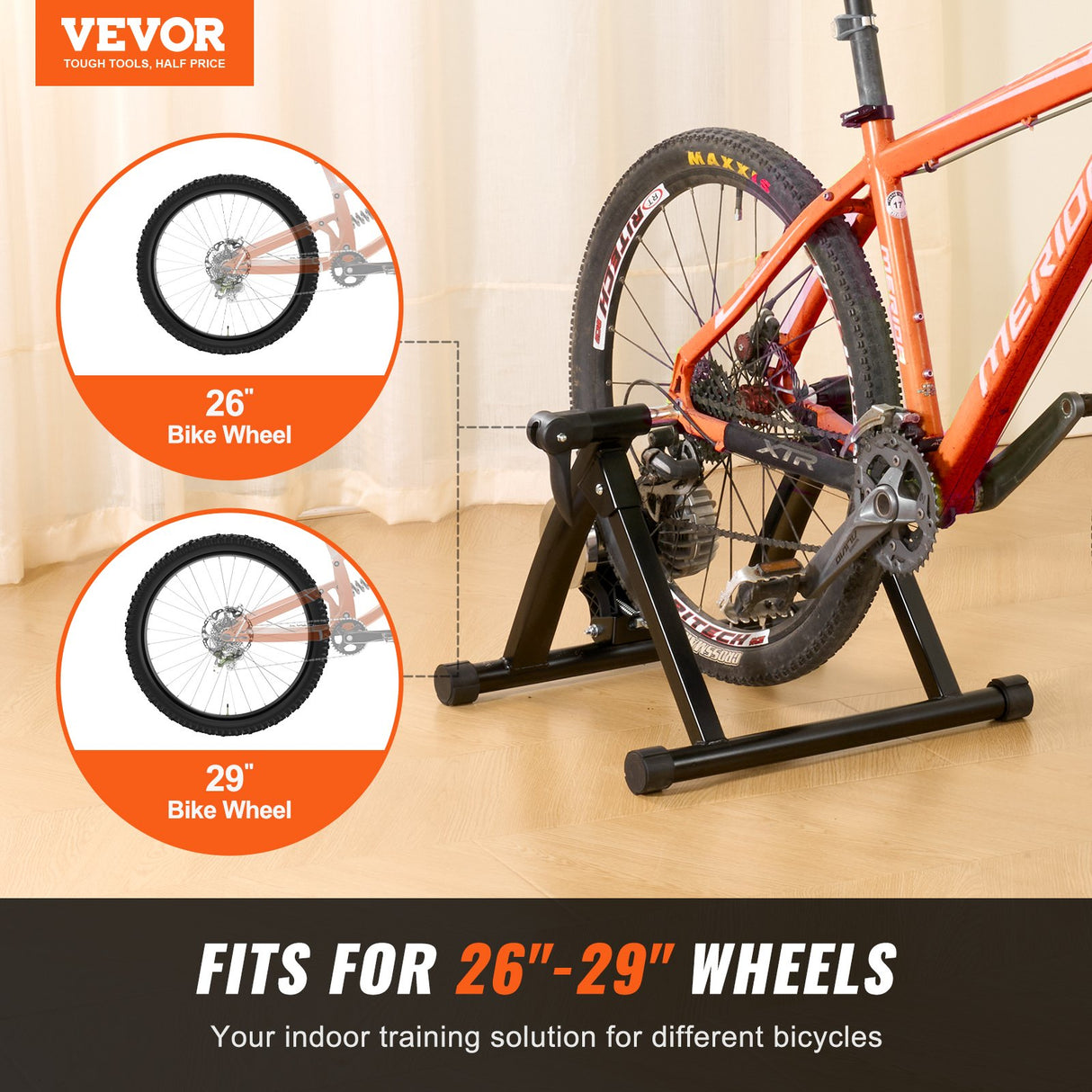 VEVOR Bike Trainer Stand, Fluid Stationary Bike Stand for 26"-29" Wheels, Noise Reduction Fluid Flywheel, Portable Cycling Stand for Indoor Riding