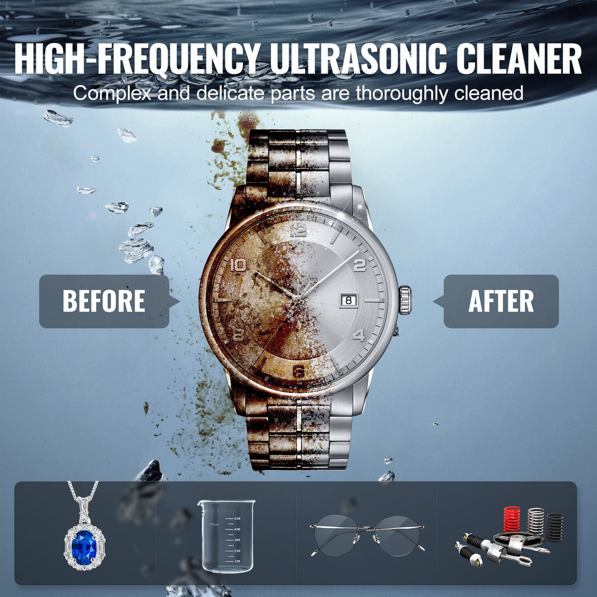 3L Ultrasonic Cleaner with Heater Timer & Basket, Professional Digital Sonic Cavitation Machine, 120W Cleaning Machine for Watch Instruments, Glasses, Coin, Metal Parts, Tool