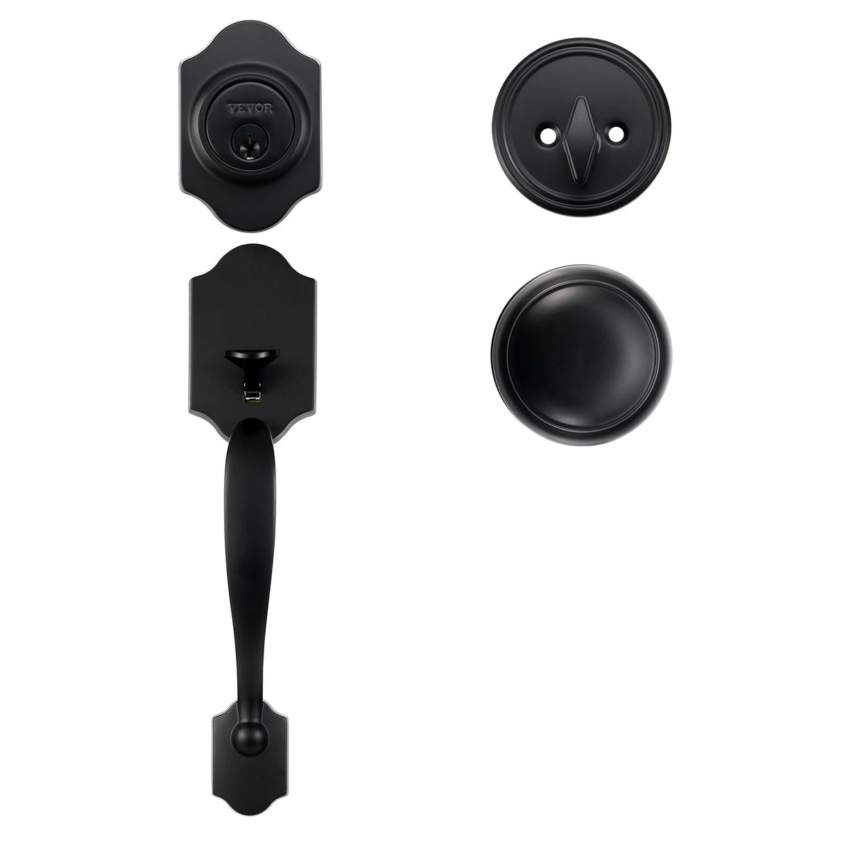 VEVOR Front Door Handle and Deadbolt Set, Matte Black Front Door Lock Set with Interior Knob, Single Cylinder Handleset Adjustable Hole Spacing, for Right and Left Handed Entrance and Front Door