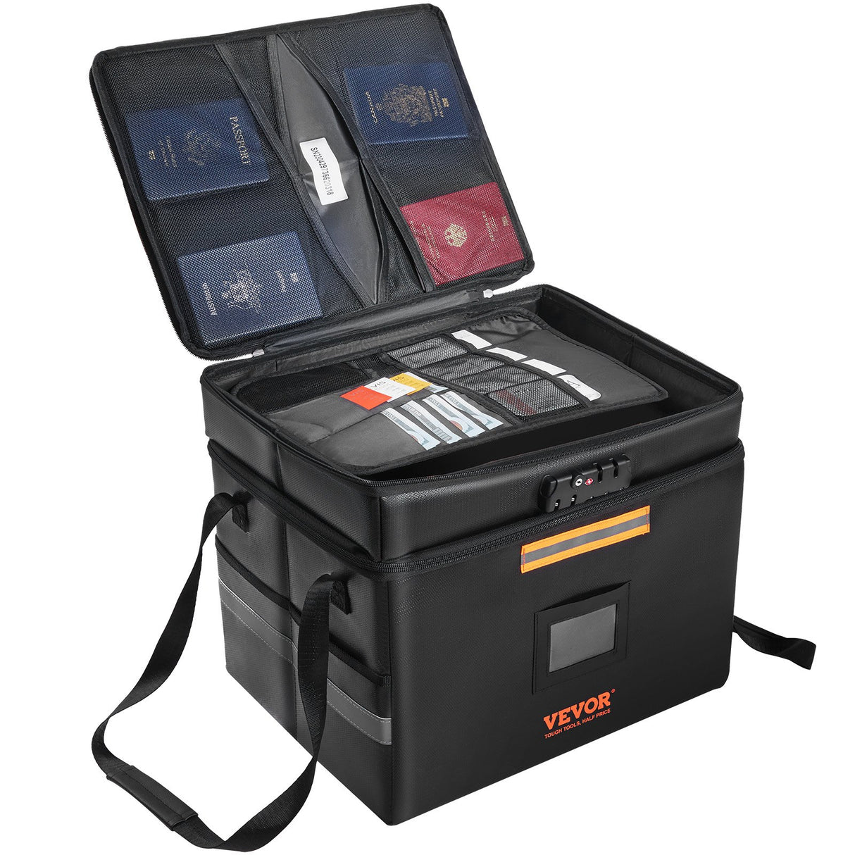 Fireproof Document Box, Fireproof Document Bag with Lock 2000_, Fireproof and Waterproof File Box 450x140x315 mm with Zipper & Handle, for Money, Documents, Jewelry and Passport
