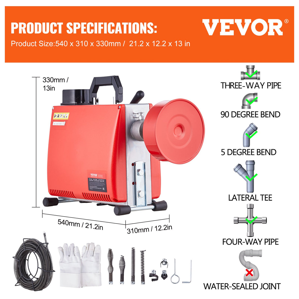 Drain Cleaner Machine 66FT x 5/8" 250W Sewer Snake Auger Manual Feed