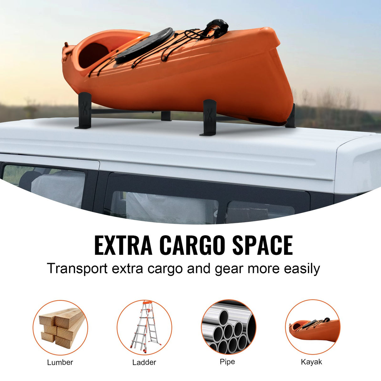 VEVOR 2 Bars Van Roof Ladder Rack 500 LBS Adjustable 35.8" to 57.5" Alloy Steel