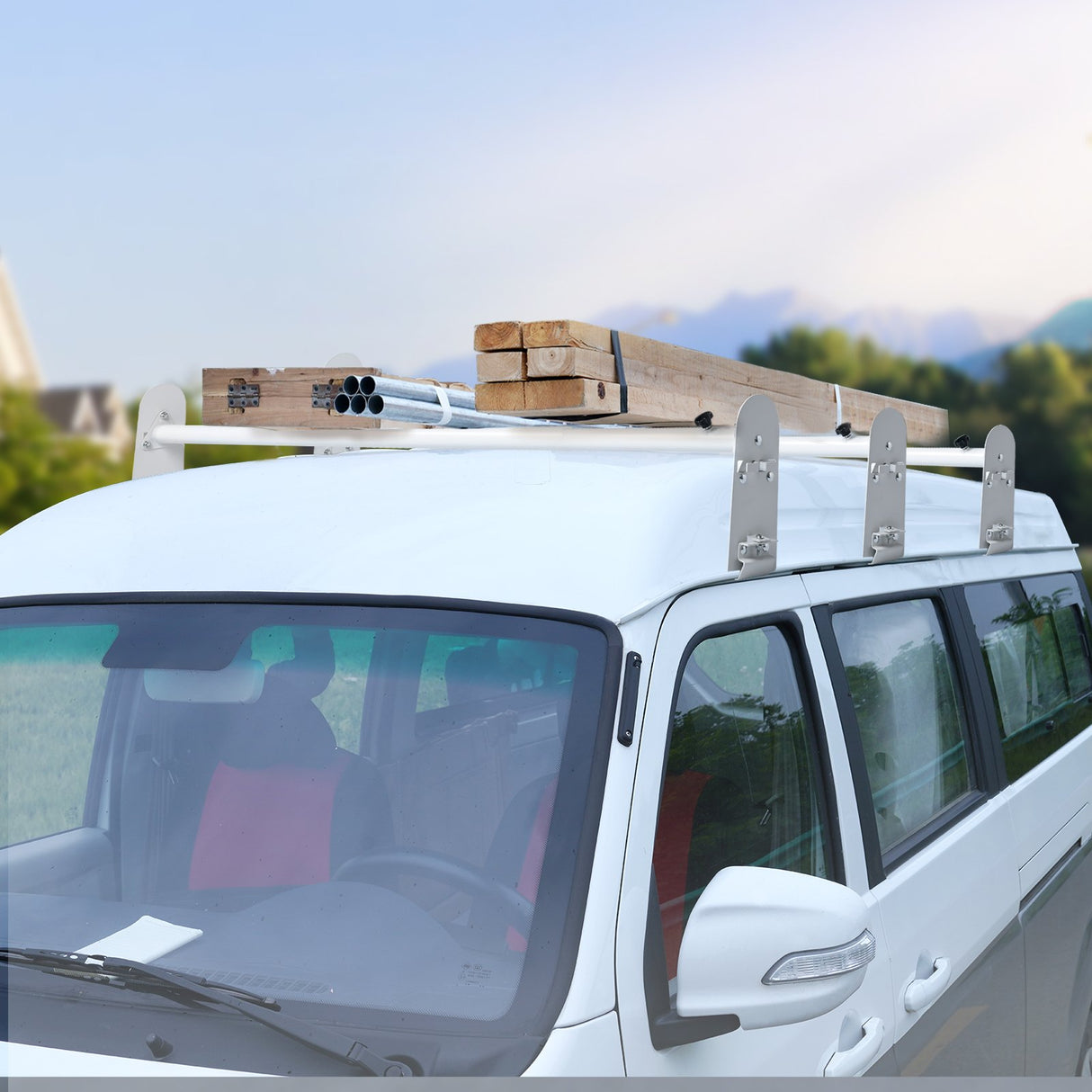 VEVOR Van Roof Ladder Rack, 3 Bars Alloy Steel Roof Racks, 750 LBS Capacity Rain-Gutter Roof Rack, Adjustable Length 40.2" to 74.8", Van Ladder Rack