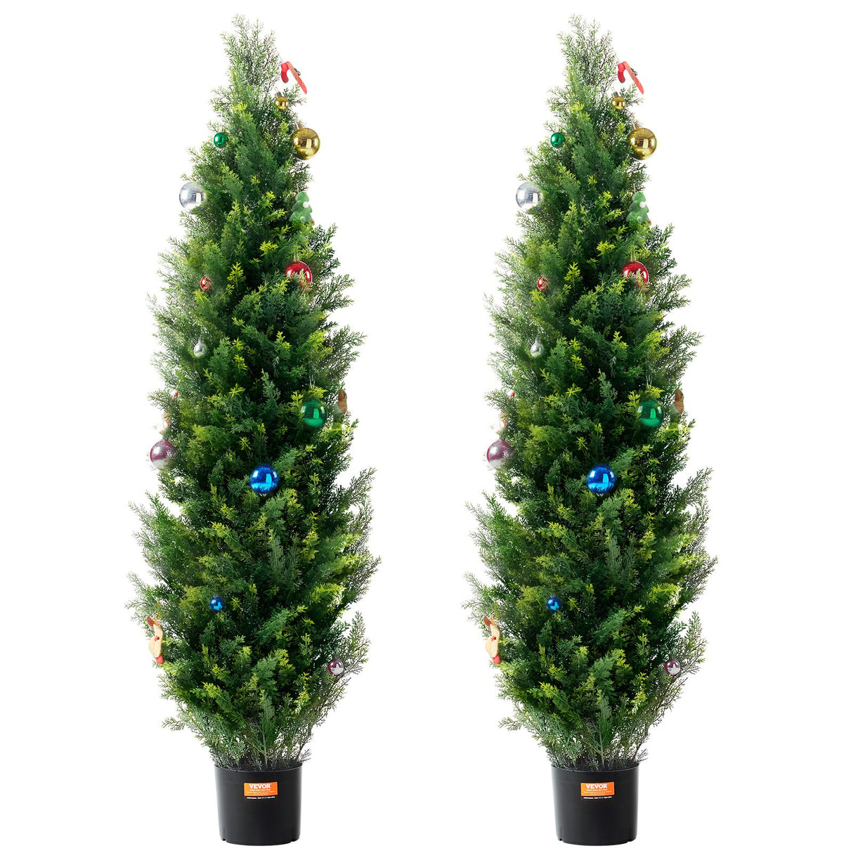 VEVOR 2 Pack 5' Artificial Cedar Topiary Tree Faux Plant UV Decor In/Outdoor