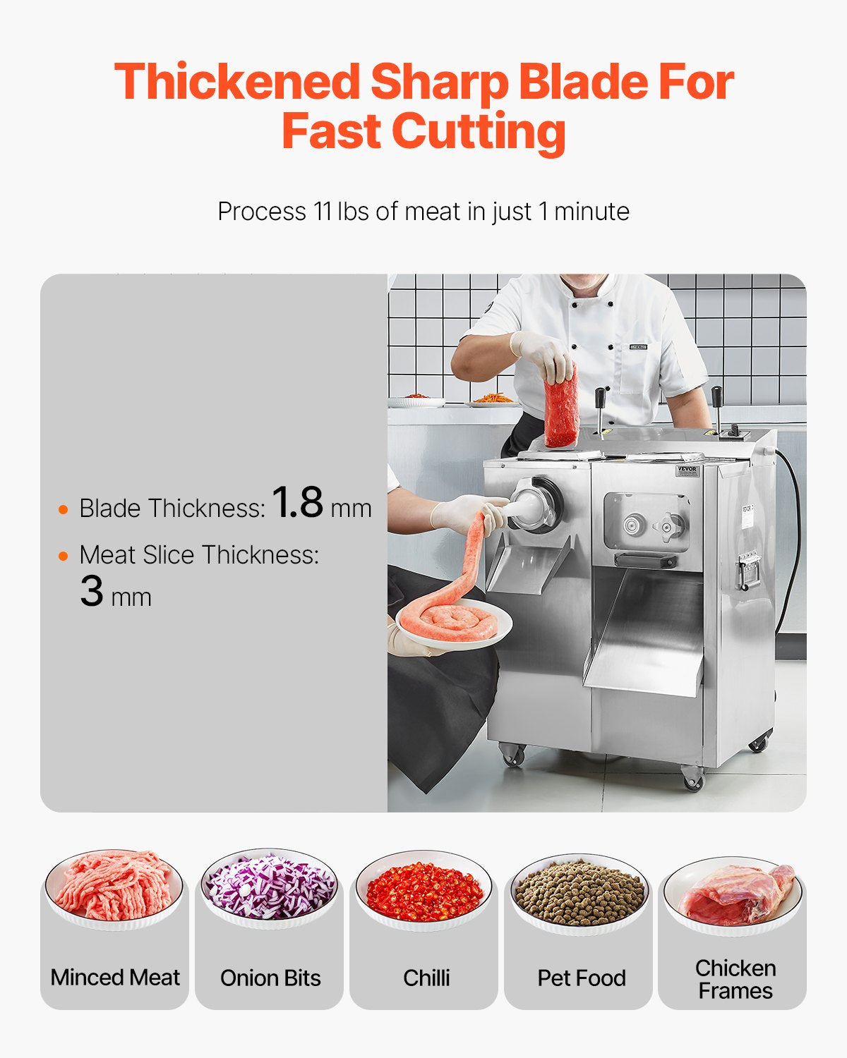 VEVOR Commercial Electric Meat Grinder Slicer 6.35 kg/Min Sausage Stuffer Maker