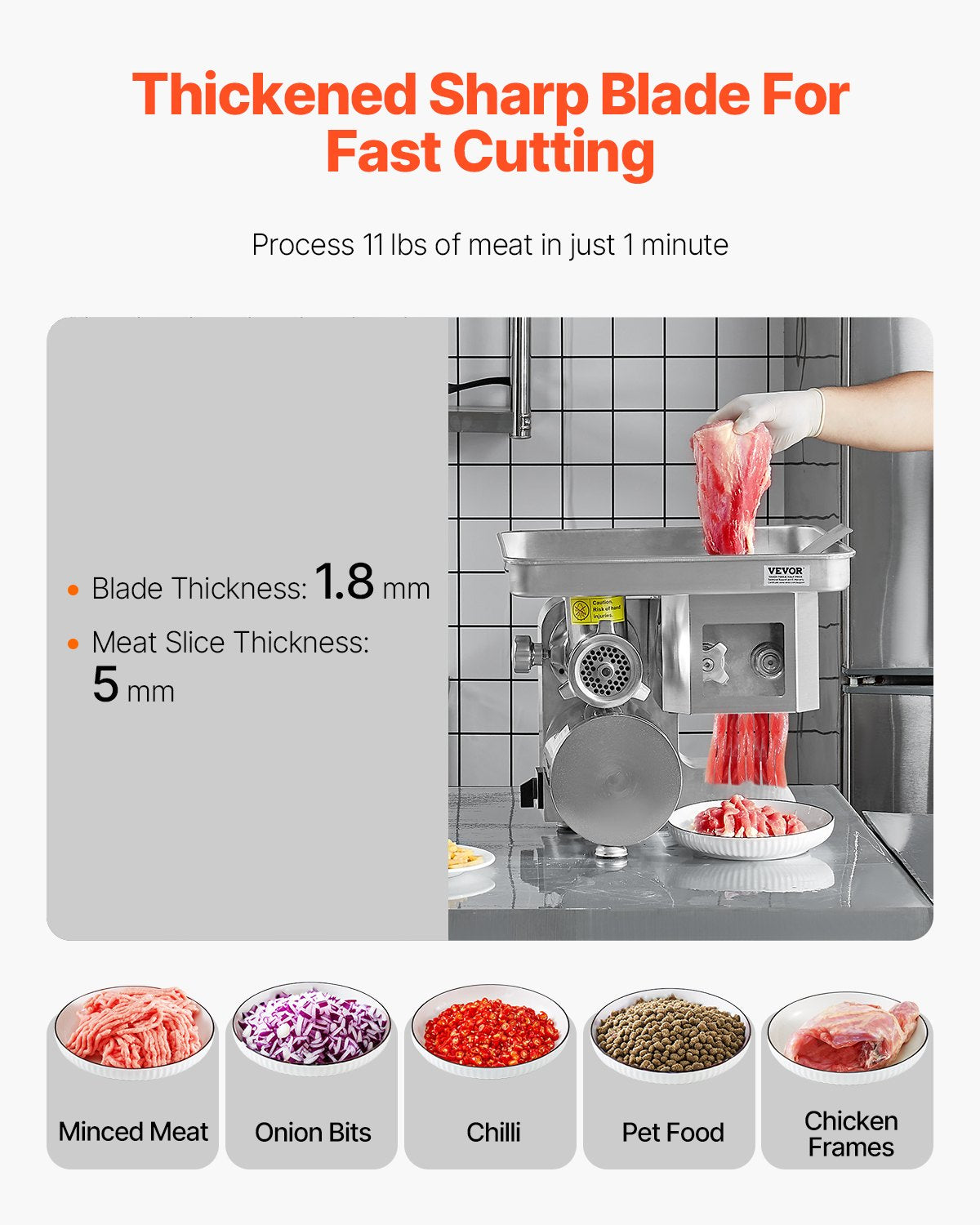 VEVOR Commercial Electric Meat Grinder Slicer 4.99 kg/Min Sausage Stuffer Maker
