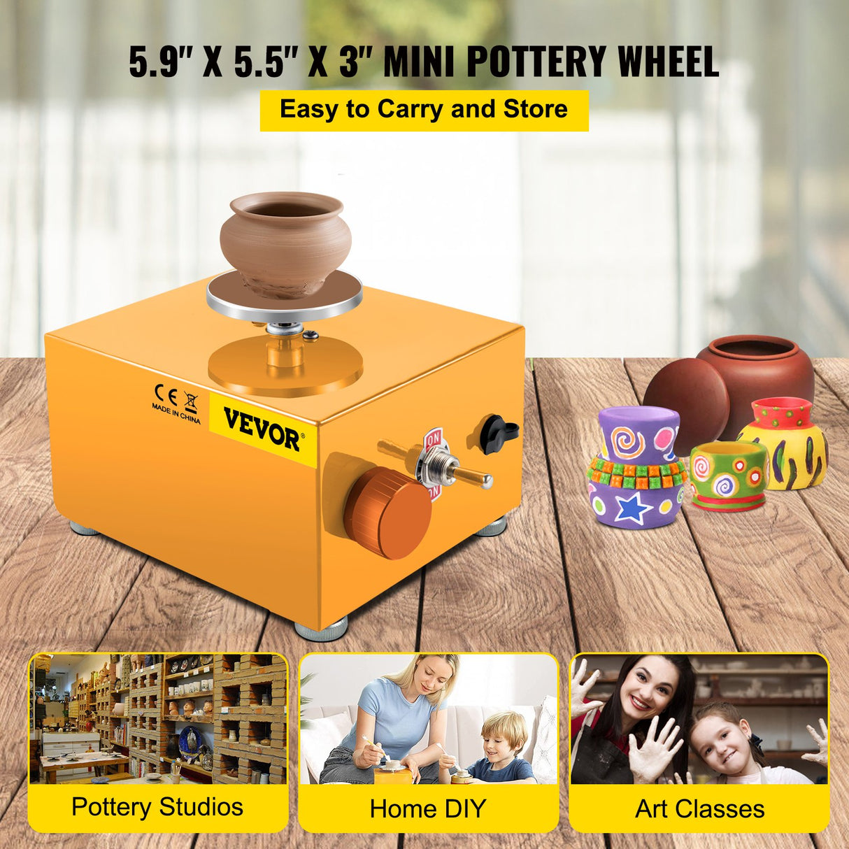 VEVOR Mini Pottery Wheel, 30W 0-2000 RPM Ceramic Wheel, Adjustable Speed DIY Clay Machines, Electric Sculpting Kits with 3 Turntables Trays and 16pcs