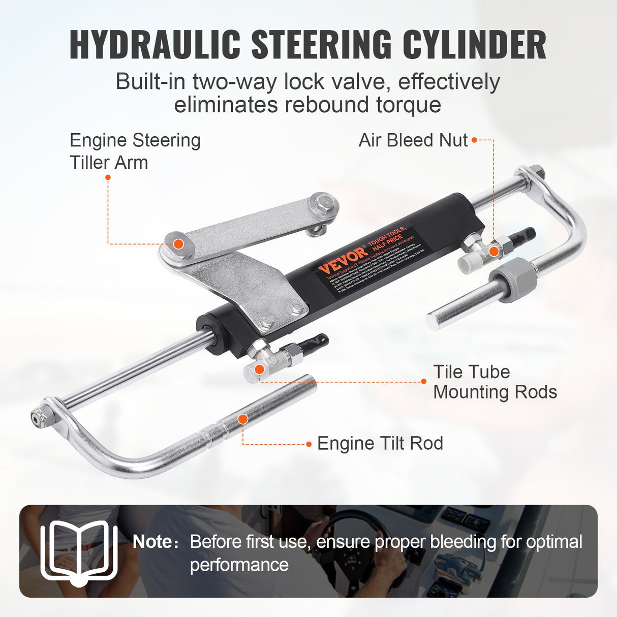 VEVOR Hydraulic Outboard Steering Kit, 90HP, Marine Boat Hydraulic Steering System, with Helm Pump Two-Way Lock Cylinder and 24 Feet Hydraulic
