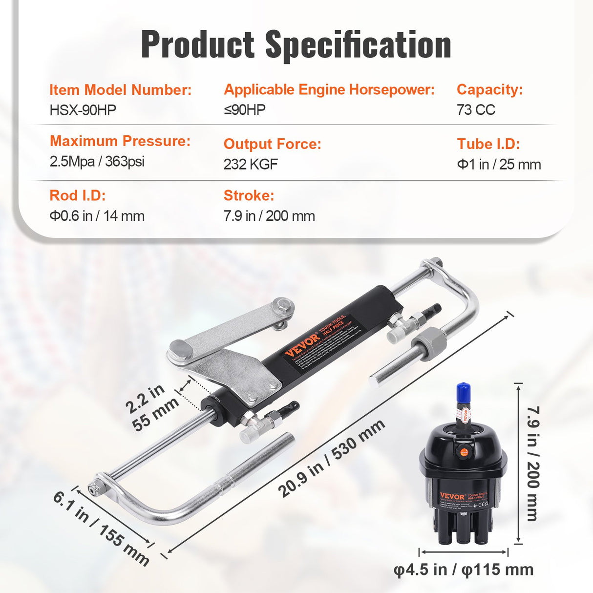 VEVOR Hydraulic Outboard Steering Kit, 90HP, Marine Boat Hydraulic Steering System, with Helm Pump Two-Way Lock Cylinder and 24 Feet Hydraulic