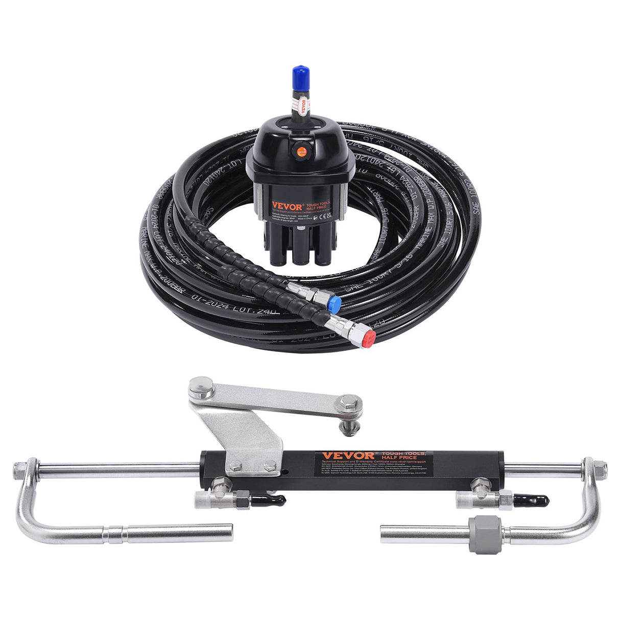 VEVOR Hydraulic Outboard Steering Kit, 90HP, Marine Boat Hydraulic Steering System, with Helm Pump Two-Way Lock Cylinder and 24 Feet Hydraulic