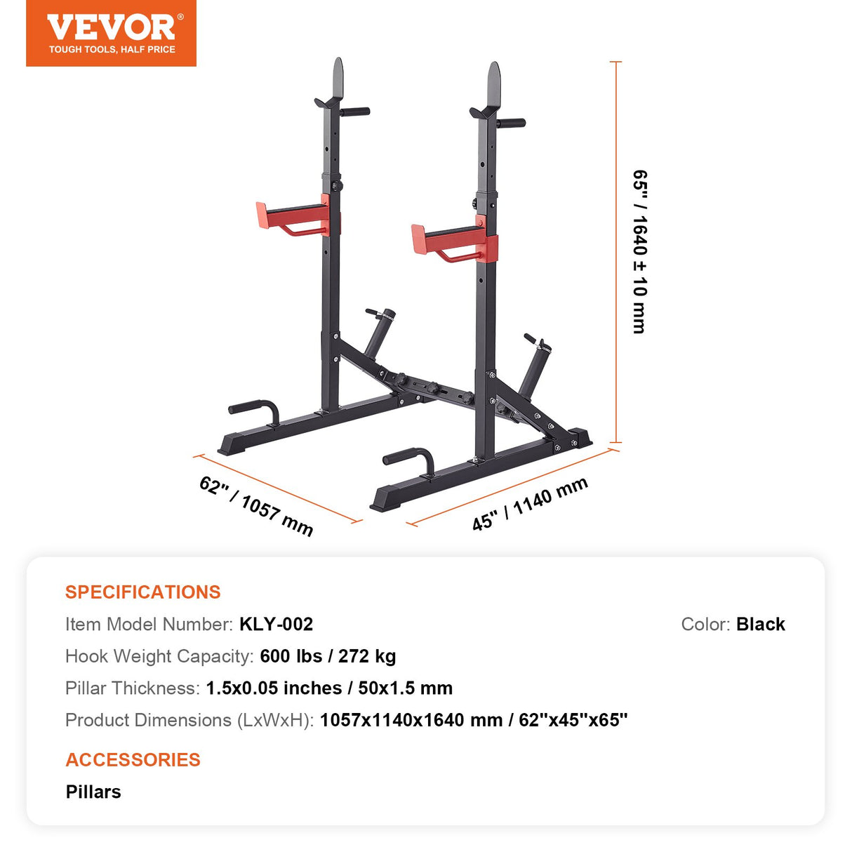 VEVOR Squat Power Rack Adjustable Heavy Duty Barbell Weight Bench Press Stand