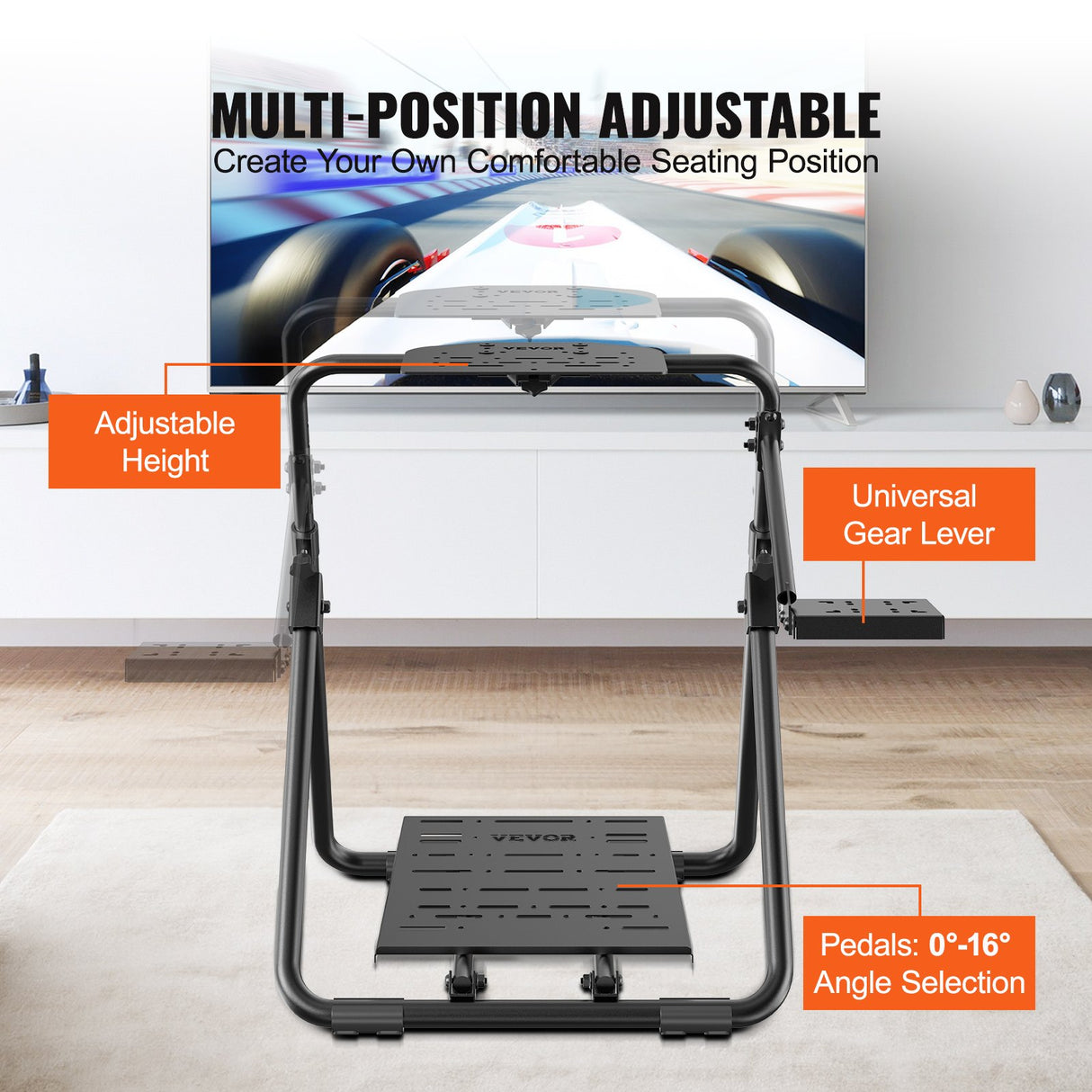 VEVOR Foldable Racing Steering Wheel Stand, Height Adjustable Universal Base Compatible with Logitech & Thrustmaster Racing Wheel and Pedal, Heavy-