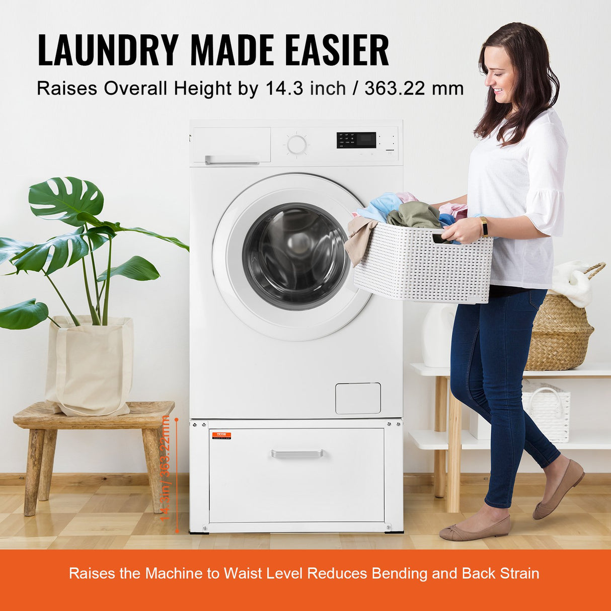 VEVOR Laundry Pedestal 686mmmW x 366mmH, Washer And Dryer Base Stand Platform Universal Fit 299kg Capacity, Heavy Duty Multi-Functional Base for Washing Machine with Drawer & Rich Accessories