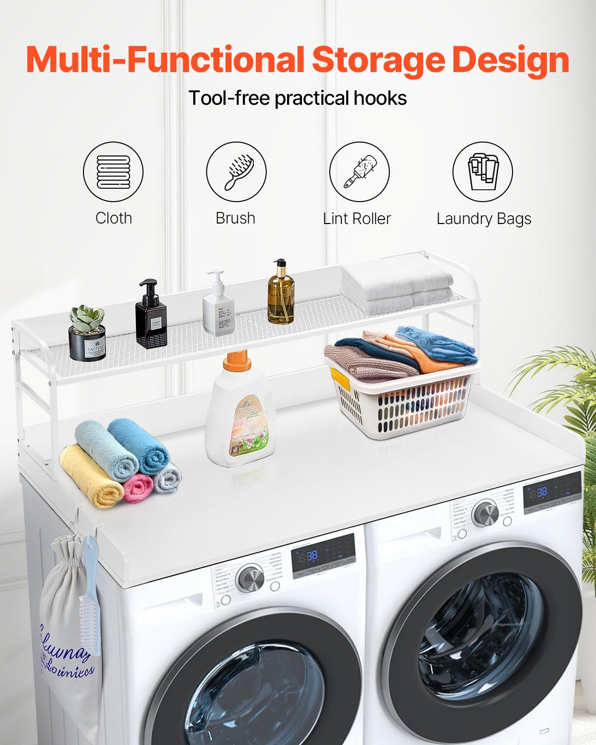 Washer Dryer Countertop with Shelf 54"x27" Wooden Washer Dryer Cover White