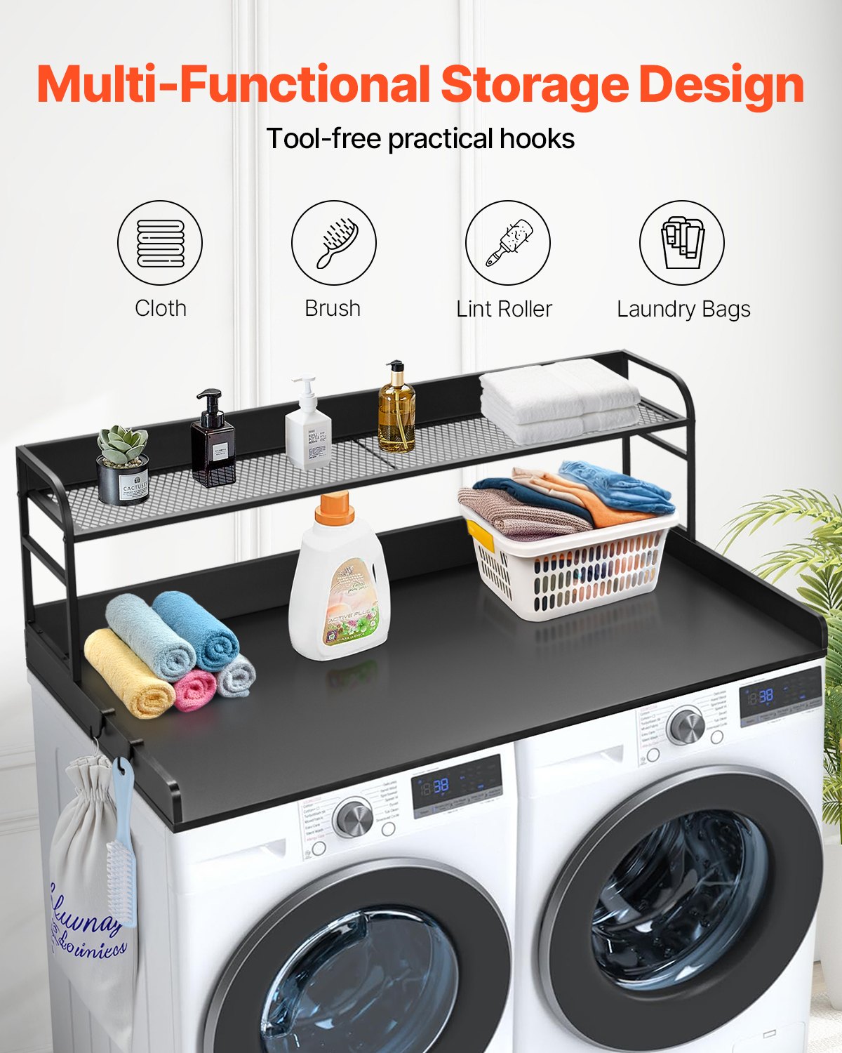 VEVOR Washer Dryer Countertop with Shelf 54"x27" Wooden Washer Dryer Cover Black