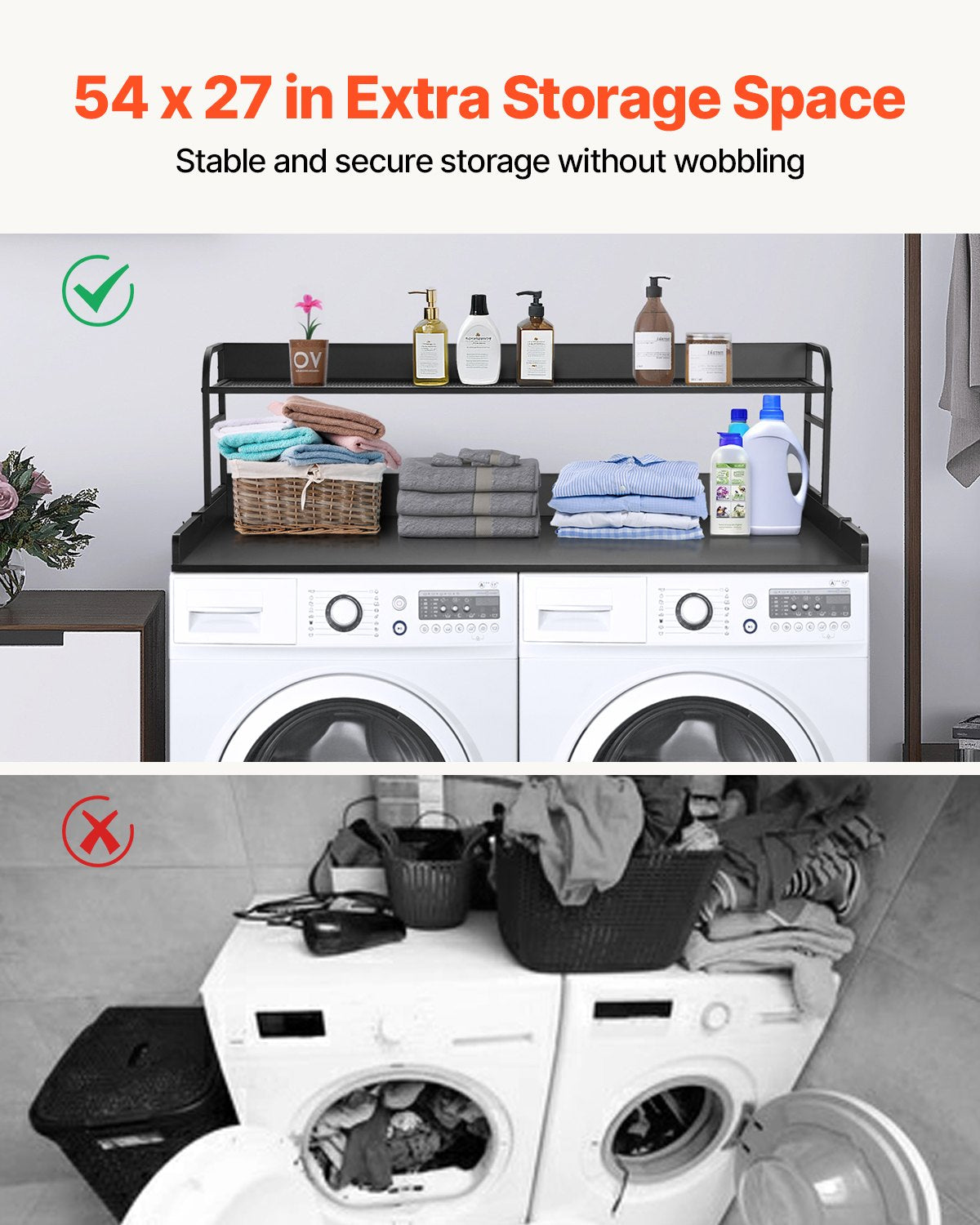 VEVOR Washer Dryer Countertop with Shelf 54"x27" Wooden Washer Dryer Cover Black