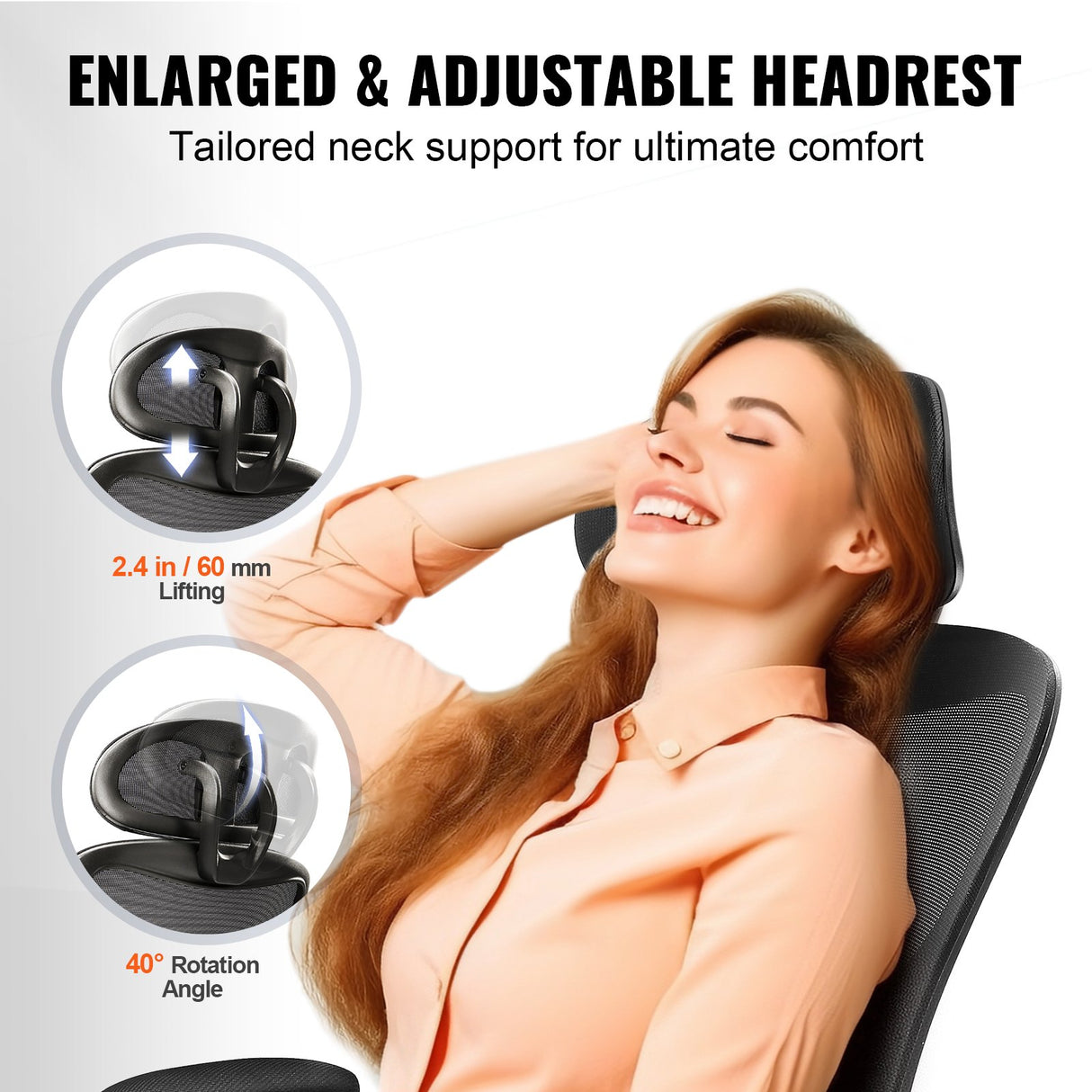 VEVOR Office Chair with Adjustable Lumbar Support High Back Ergonomic Desk Chair with Adjustable Headrest 2D Armrest Ergonomic Office Chair Backrest Computer Chair for Home Office