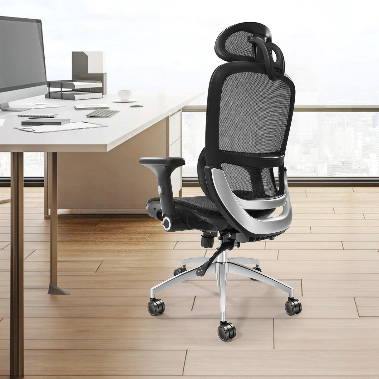 VEVOR Mesh Office Chair, Adjustable High Back Desk Chair with Mesh Seat, Angle and Height Adjustable Home Office Chair with Lumbar and Head Support,