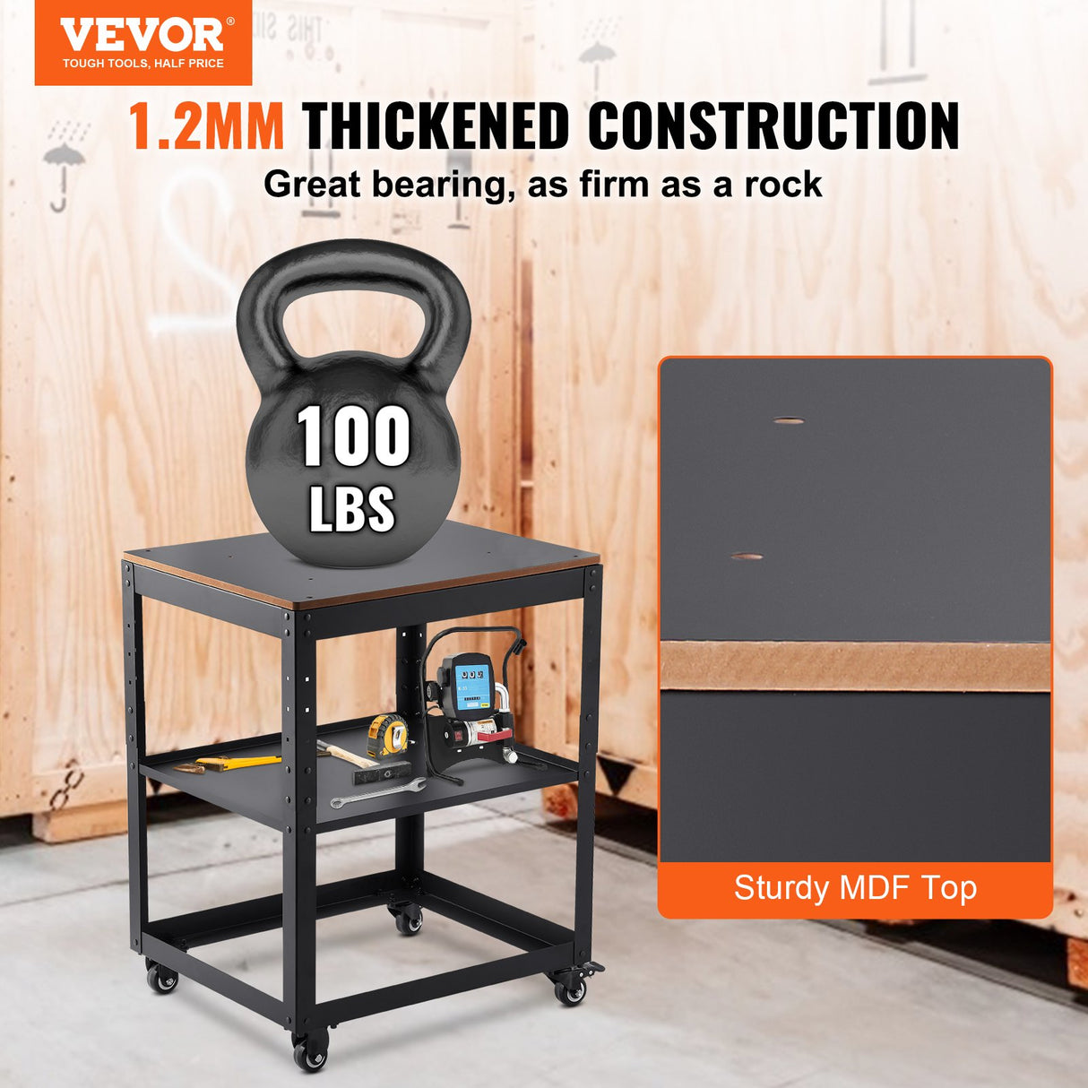 VEVOR Planer Stand, 100 lbs / 45 kg heavy loads, Three-Gear Height Adjustable Thickness Planer Table,with 4 Stable Casters & Storage Space, for most