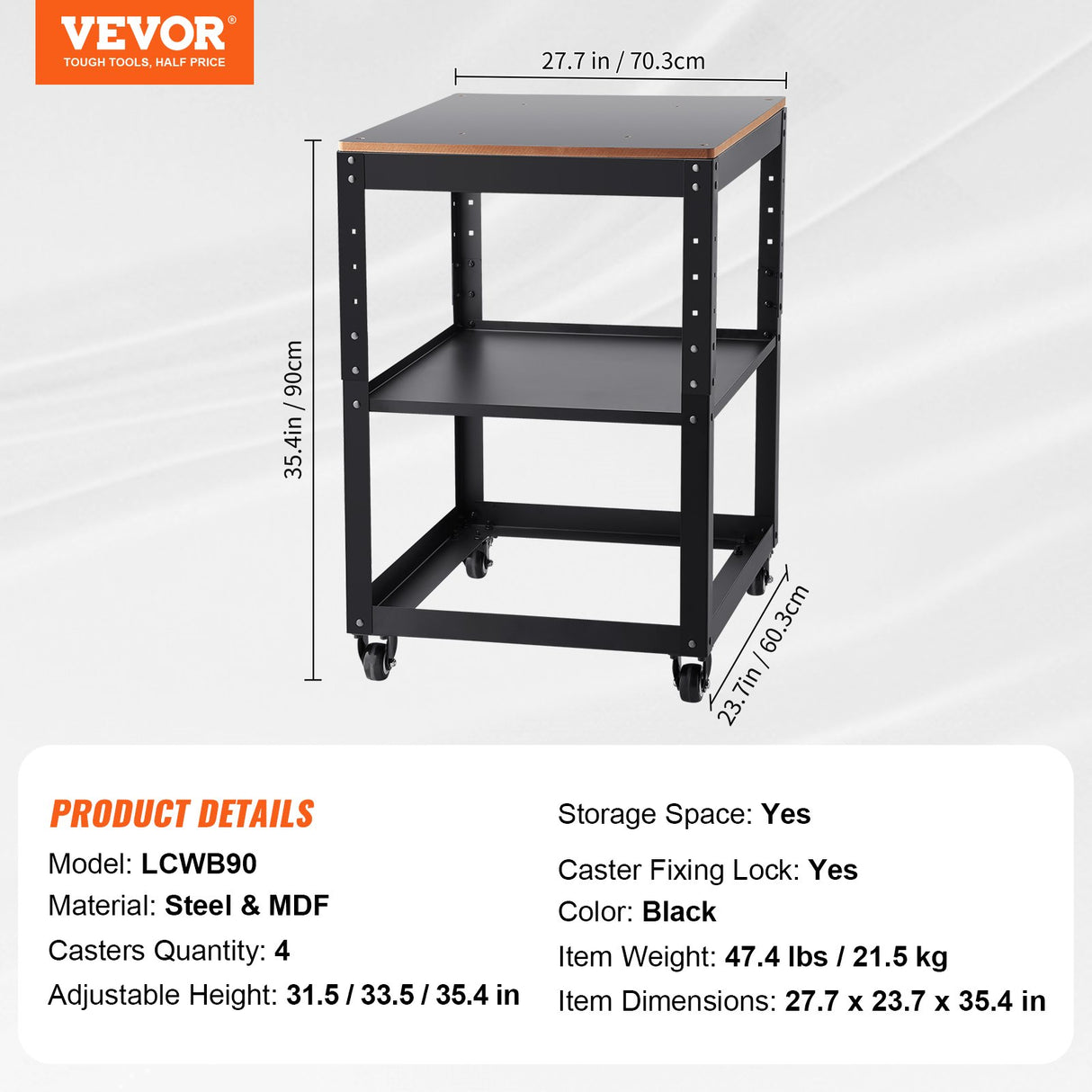 VEVOR Planer Stand, 100 lbs / 45 kg heavy loads, Three-Gear Height Adjustable Thickness Planer Table,with 4 Stable Casters & Storage Space, for most