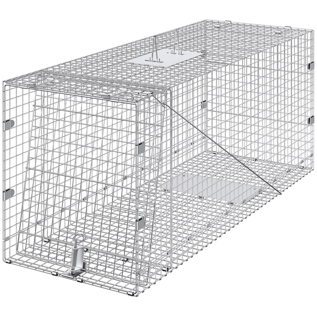 VEVOR Live Animal Cage Trap, 50" x 20" x 26" Humane Cat Trap Galvanized Iron, Folding Animal Trap with Handle for Stray Dogs, Armadillos, Raccoons,