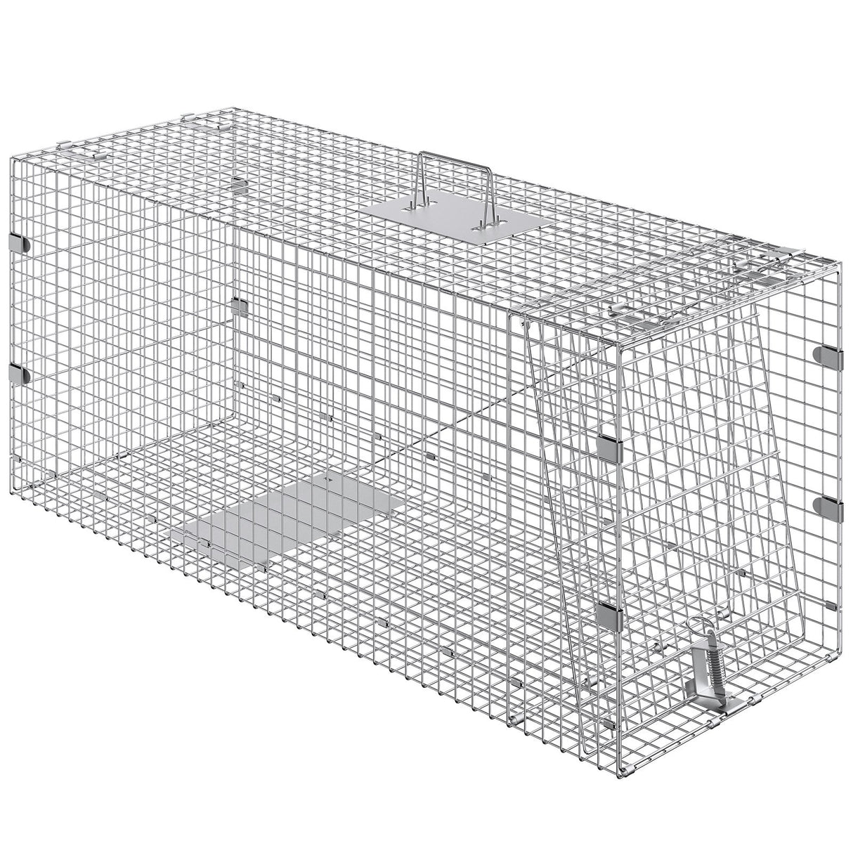 VEVOR Live Animal Cage Trap, 50" x 20" x 26" Humane Cat Trap Galvanized Iron, Folding Animal Trap with Handle for Stray Dogs, Armadillos, Raccoons,