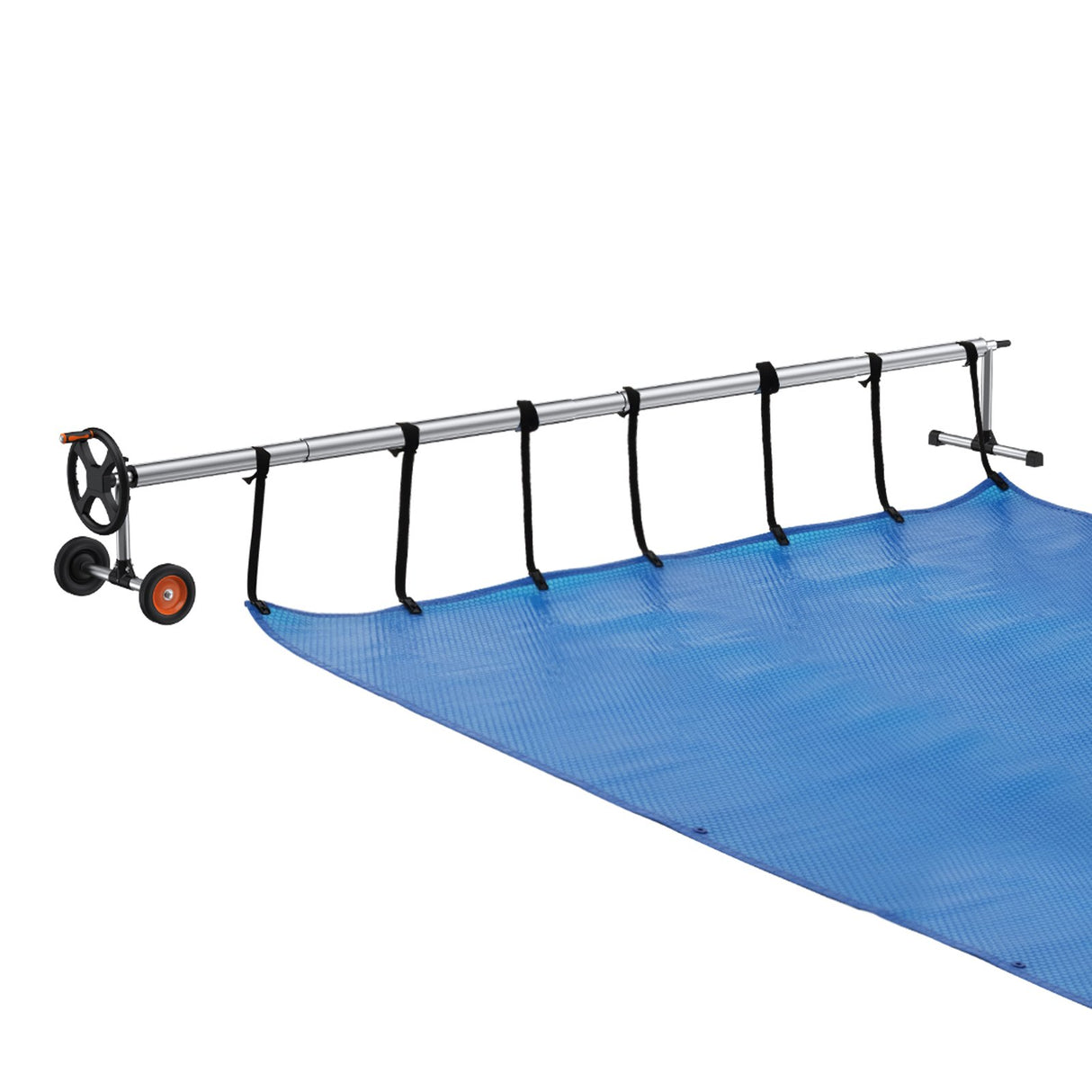 VEVOR Pool Cover Reel, Aluminum Solar Cover Reel 18 ft, Inground Swimming Pool Cover Reel Set with Rubber Wheels and Sandbags, Fits for 4-18 ft Width Swimming Pools