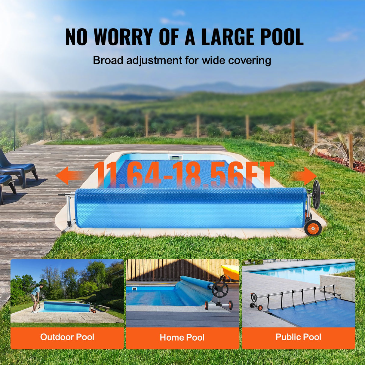 VEVOR Pool Cover Reel, Aluminum Solar Cover Reel 18 ft, Inground Swimming Pool Cover Reel Set with Rubber Wheels and Sandbags, Fits for 4-18 ft Width