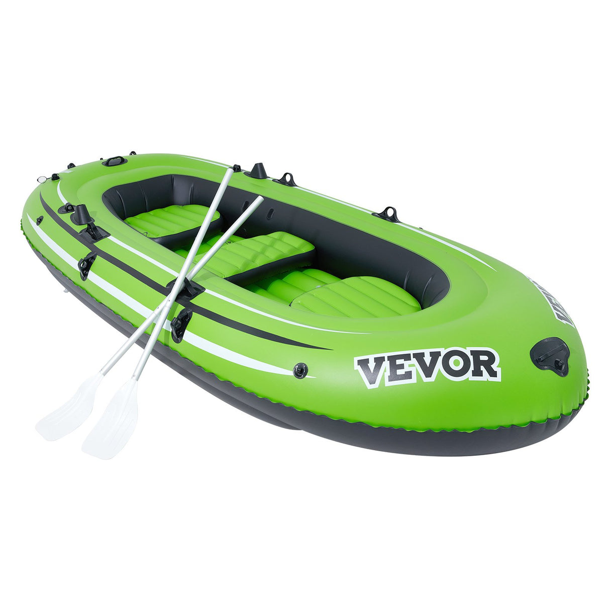 VEVOR Inflatable Boat, 5-Person Inflatable Fishing Boat, PVC Portable Boat Raft Kayak, 1158 mm Aluminum Oars, High-Output Pump, Fishing Rod Holders,