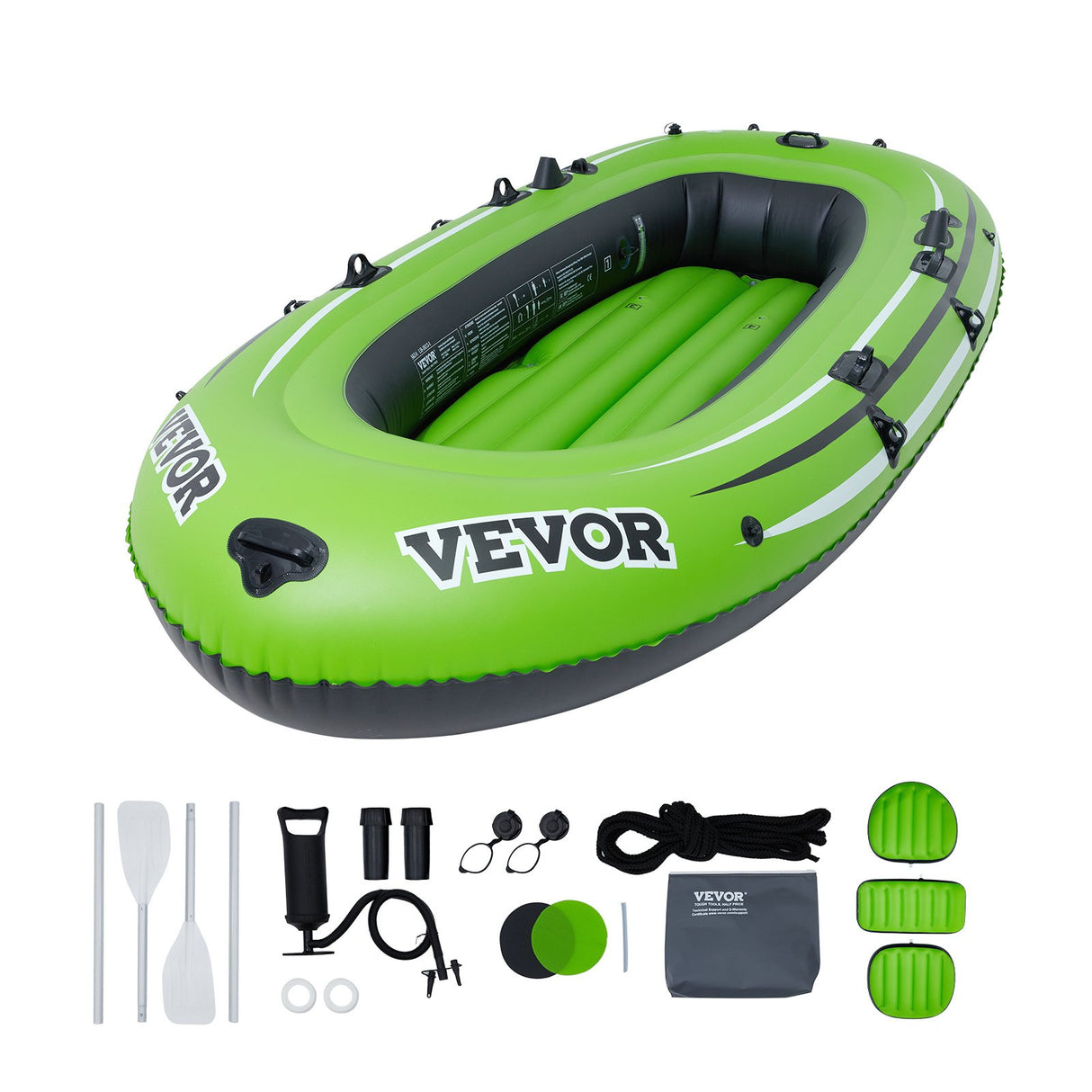 VEVOR Inflatable Boat, 5-Person Inflatable Fishing Boat, PVC Portable Boat Raft Kayak, 1158 mm Aluminum Oars, High-Output Pump, Fishing Rod Holders, and 2 Seats, 1100 lb Capacity for Adults, Kids