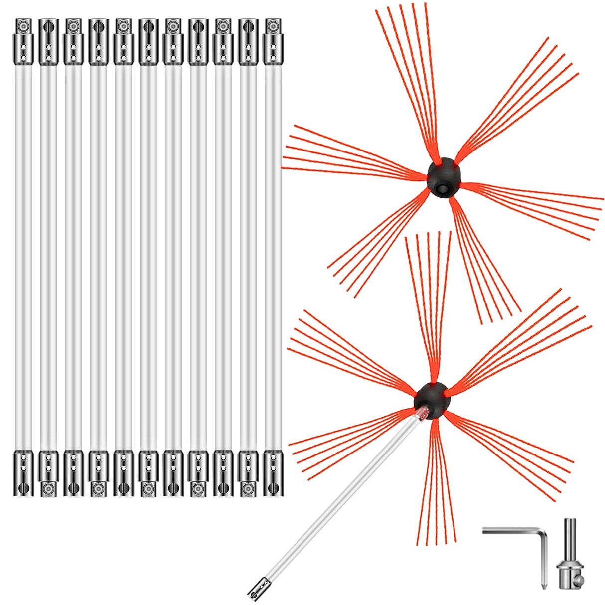 VEVOR Chimney Sweep Kit 39FT Chimney Cleaning Kit Nylon Sooteater Chimney Cleaning Kit Flexible Brush Head Chimney Sweeping Kit Easy Connecting Chimney Brush With 12 White Rods
