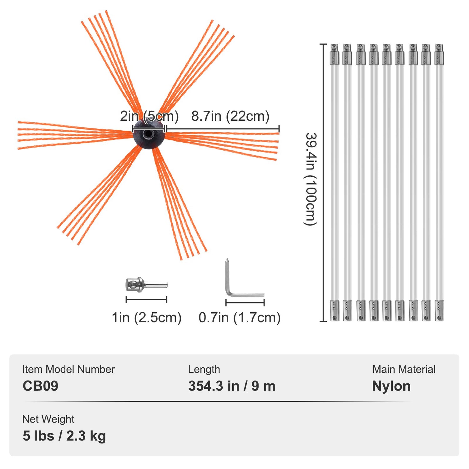 VEVOR 9 m Chimney Sweep Kit, w/ 9 Reinforced Nylon Flexible Rods, Ergonomic Chimney Cleaning Brush, 360-Degree Brush Chimney Cleaner, Rich Accessories for Fireplace Flue Home Use Fits most Pipes